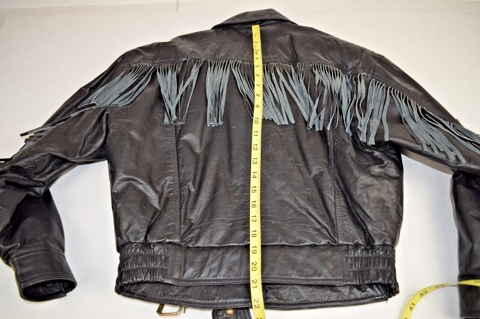 Vintage Leather Jacket Steer Brand Size M/L 80s Glassy Black Fringe All Across