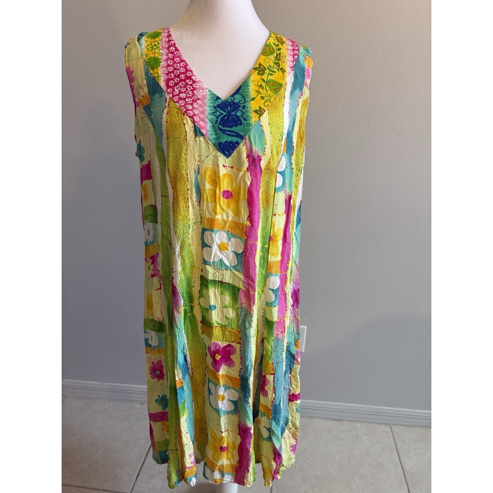 VTG Jams World Floral Dress XL Tropical Shift Relaxed Boho Casual Beach Resort