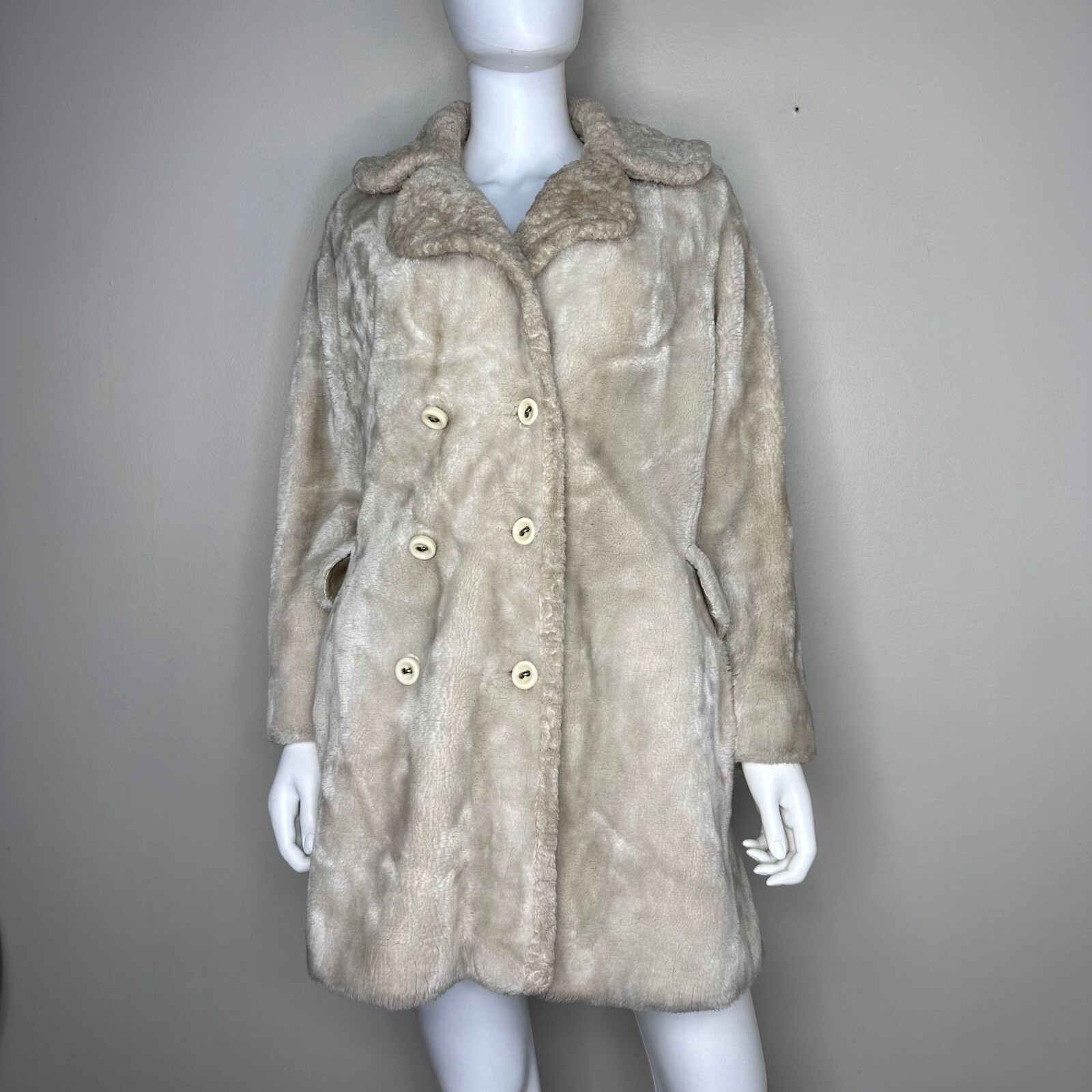 Vintage 1970s Blonde Faux Fur Coat 70s Borgana Styled by Russel Taylor Small