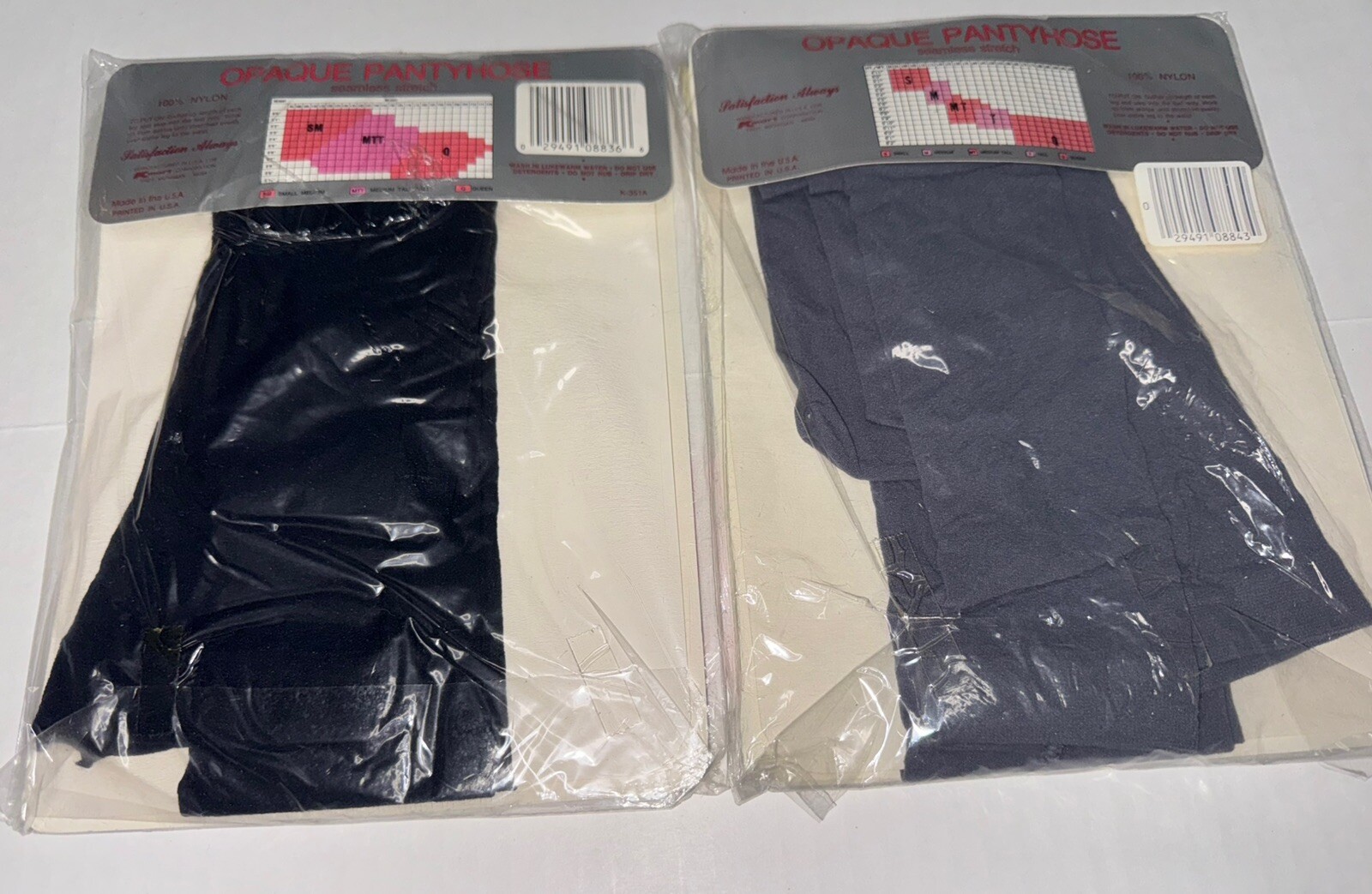 2 K-MART Vintage DOVE GREY & NAVY Opaque Nylon PANTYHOSE Size MEDIUM TALL 1970’s