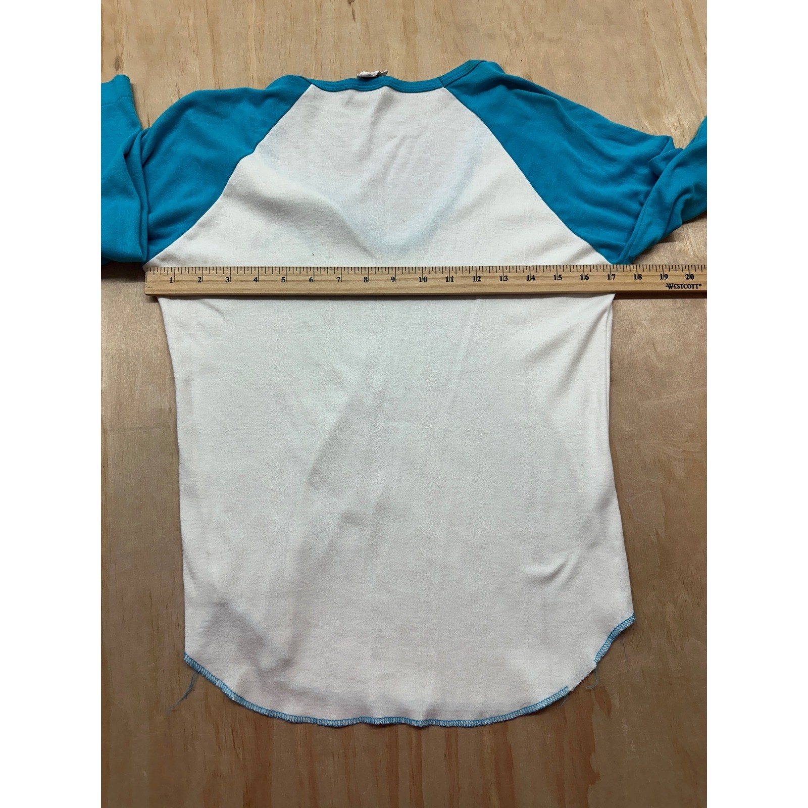 Vintage Poly Tees Hawaii Rainbow Raglan V-Neck Shirt Blue White Large USA Made