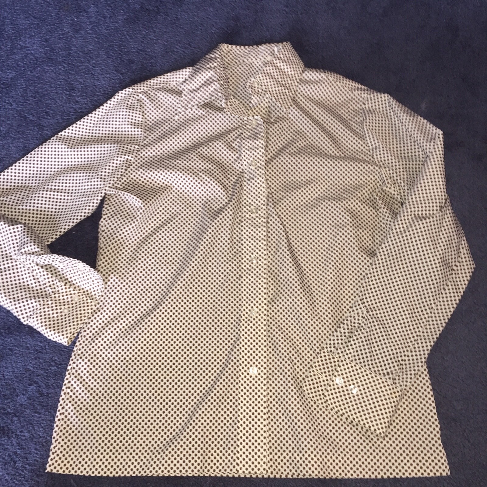 Womens Vintage BLOUSE Light Tan Brown Polka Dots 41 Bust XL Extra I MAGNIN LS