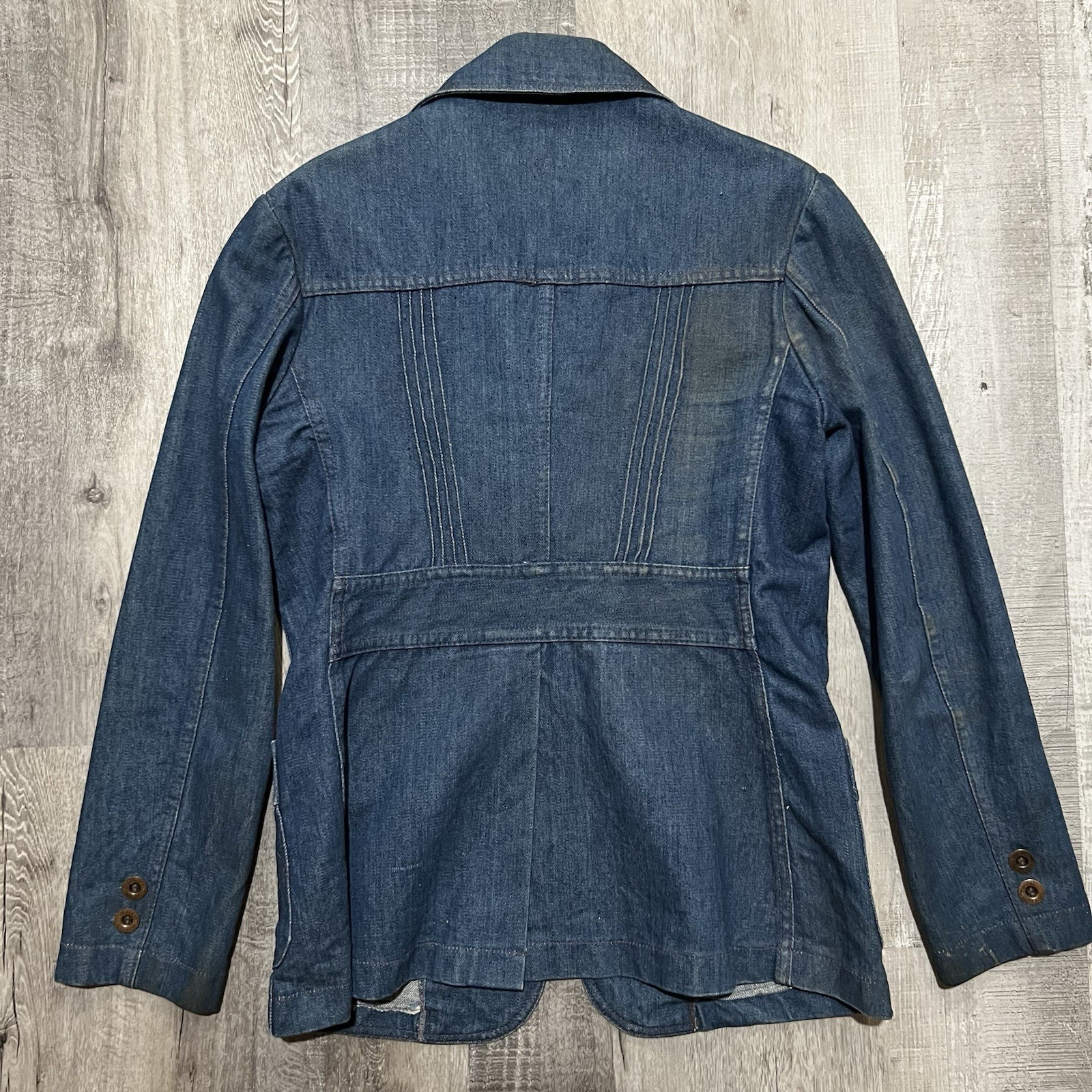VTG Woodman 1970s Denim Western Blazer Jacket Hippie 2 Button 3 Pocket Boho S