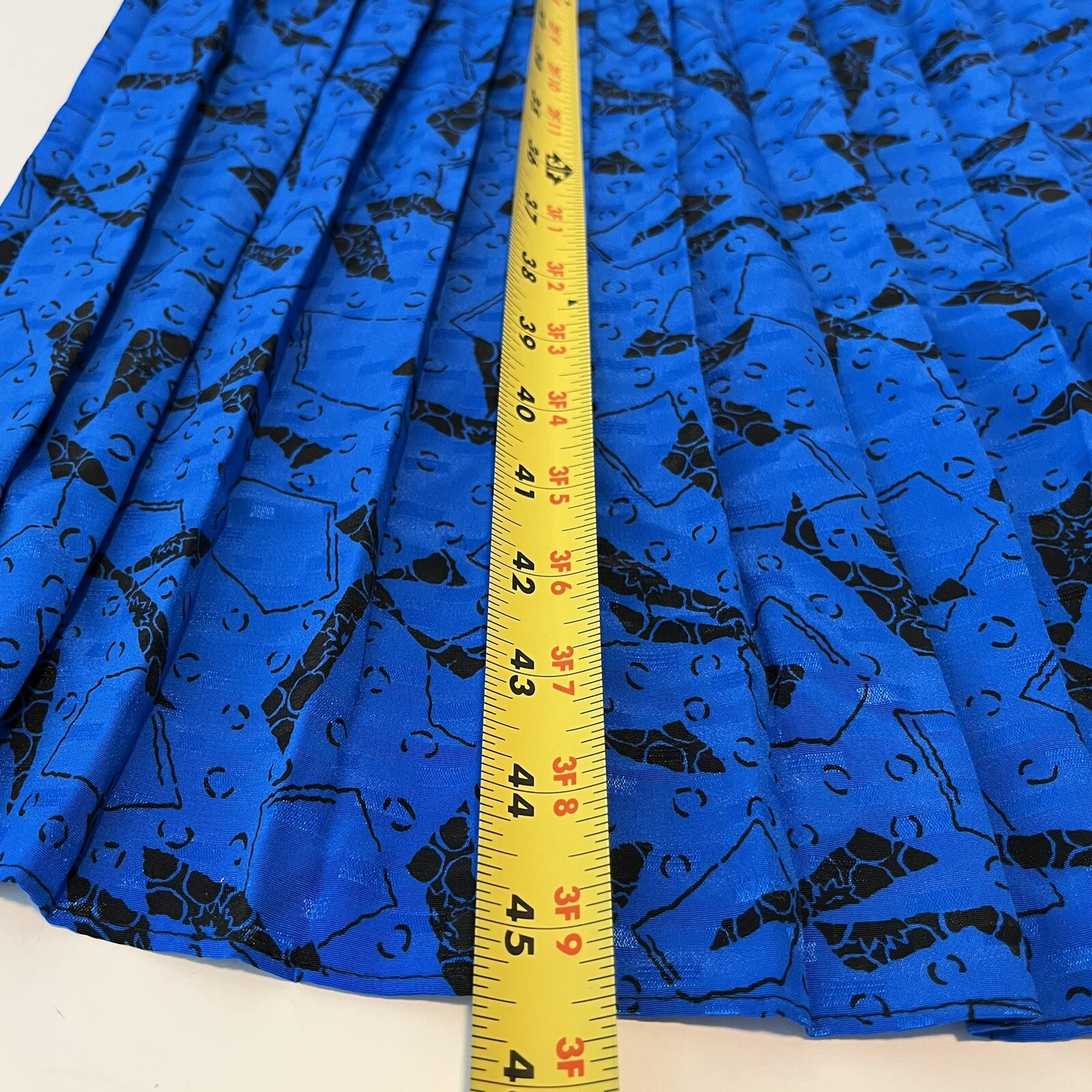 80s VLP Petites Blue Abstract Secretary Dress Elastic Waist Union Tag Vintage 14