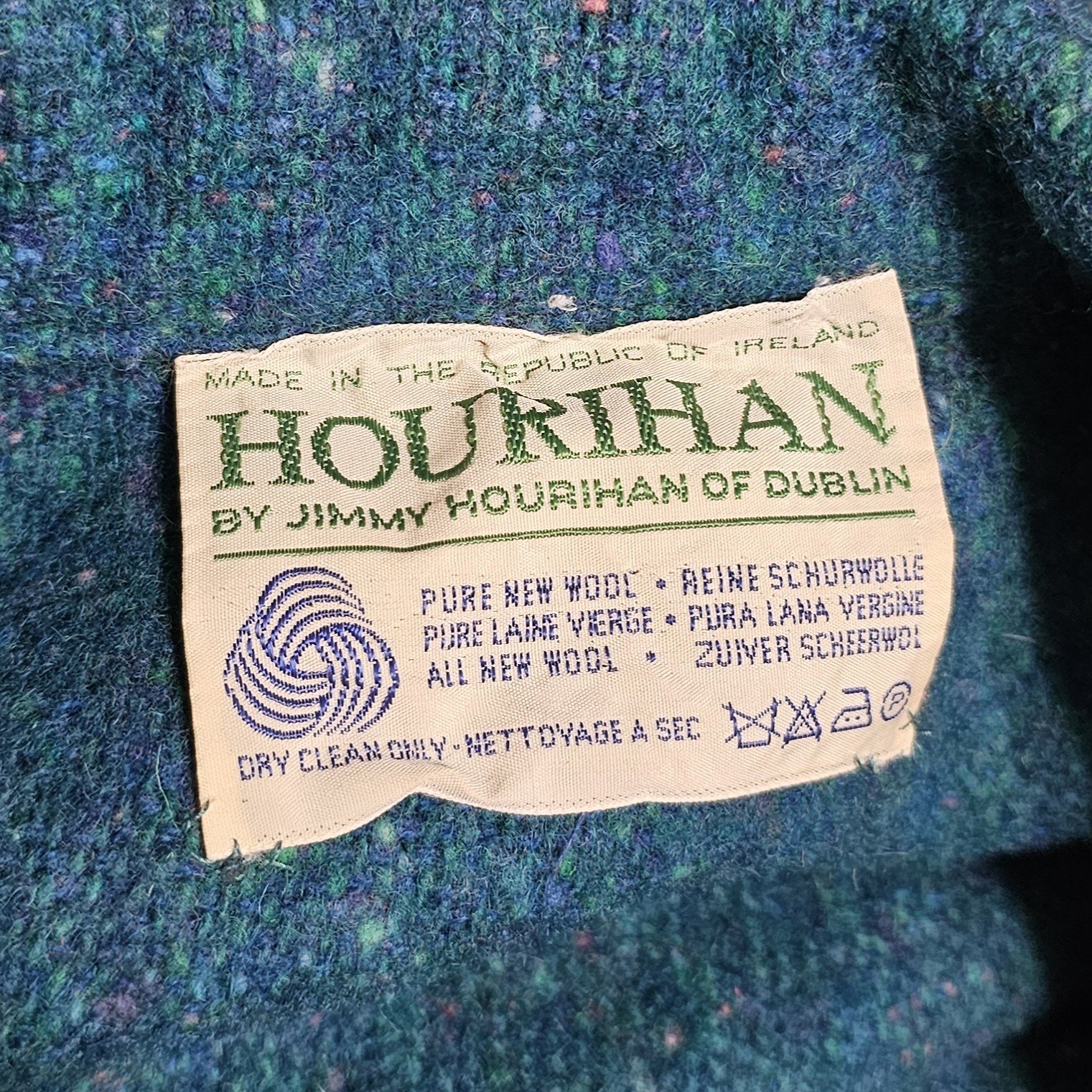 Jimmy Hourihan Pure Wool Donegal Tweed Walking Cape Ireland Green Speckled