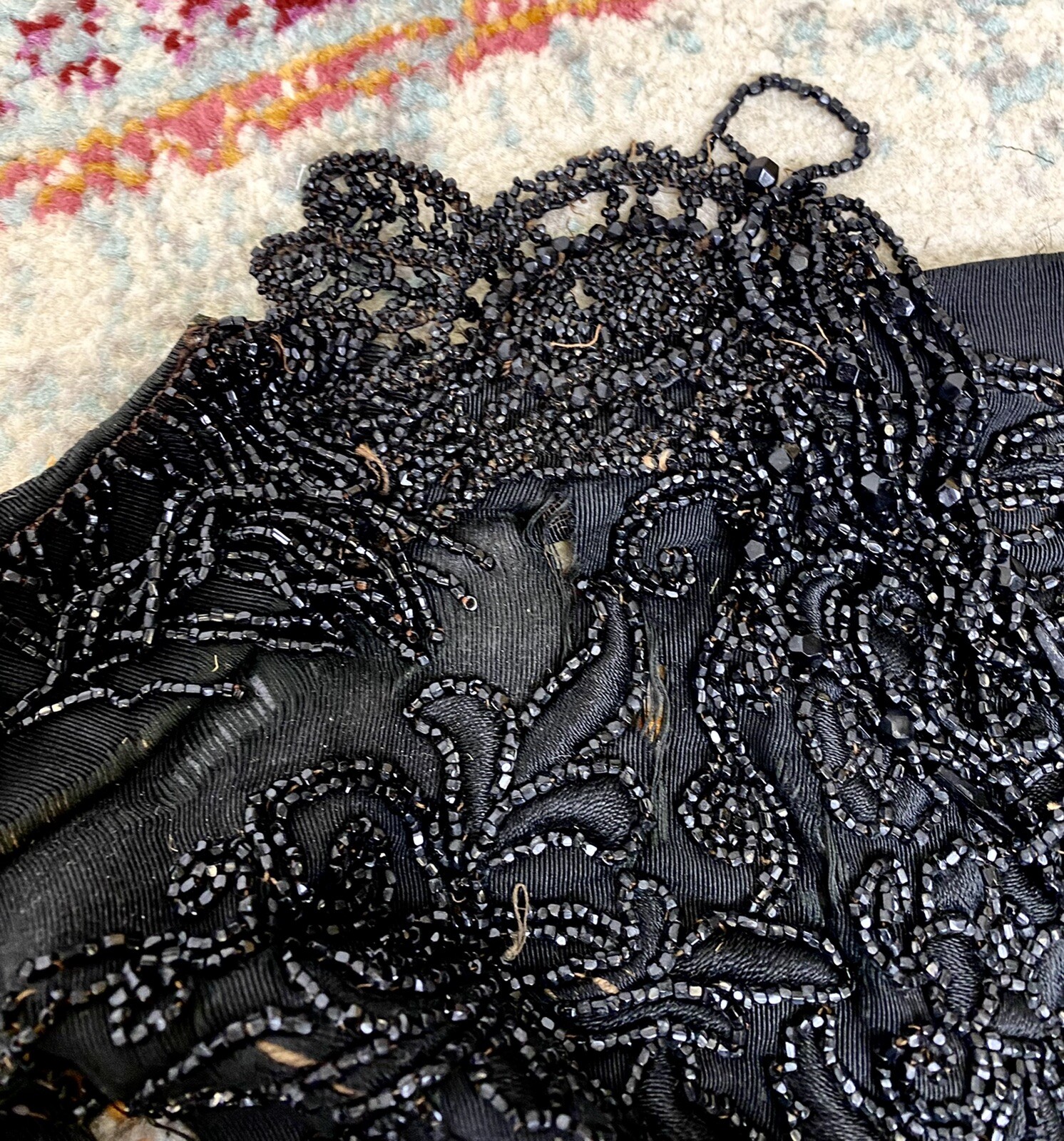 Authentic 1800s Victorian Black Jet Beaded Jacket Damaged Costume Inspo as is