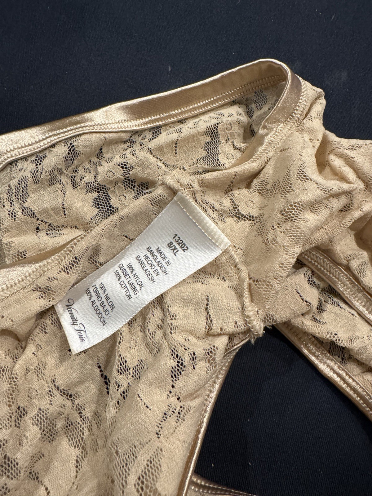 Vtg Vanity Fair Panties 8 XL Cafe Au Lait Semi Sheer Lace Design Hi Cut Briefs