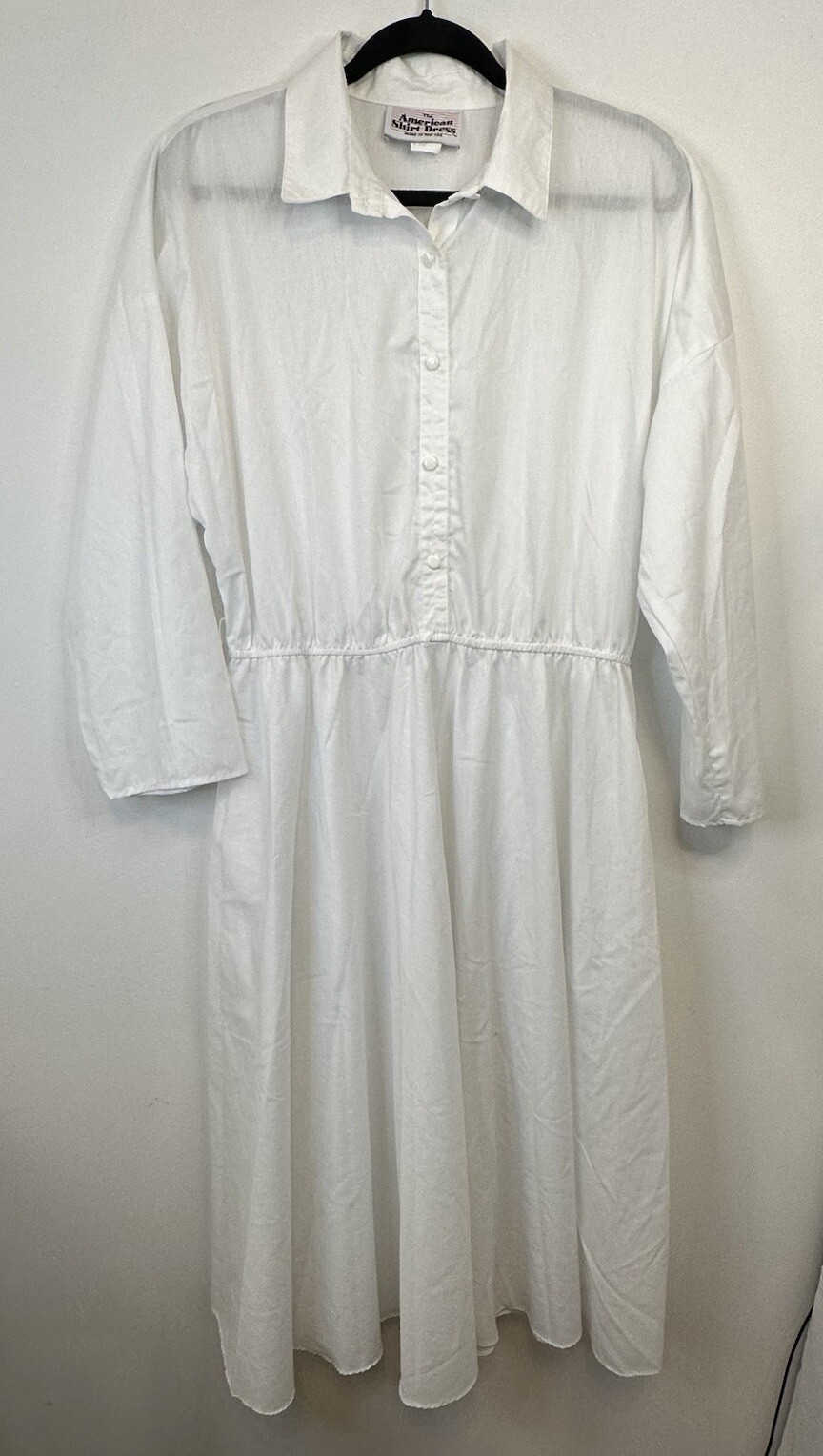 Vintage The American Shirt Dress Full A Line Skirt Solid White No Belt Size 18