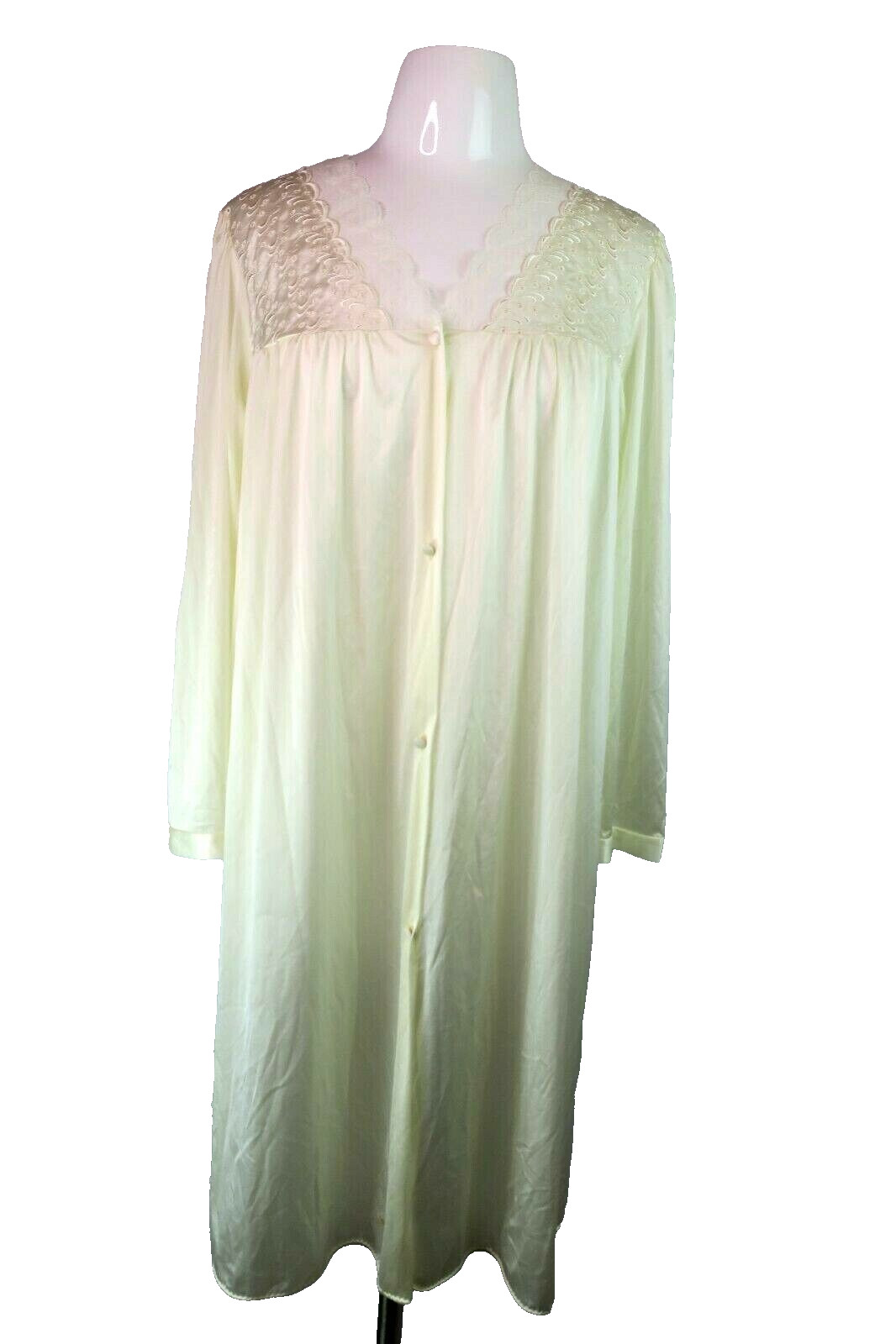Vanity Fair Housecoat Robe Peignoir Ivory Bridal Nylon Lace Made USA VTG 80s M