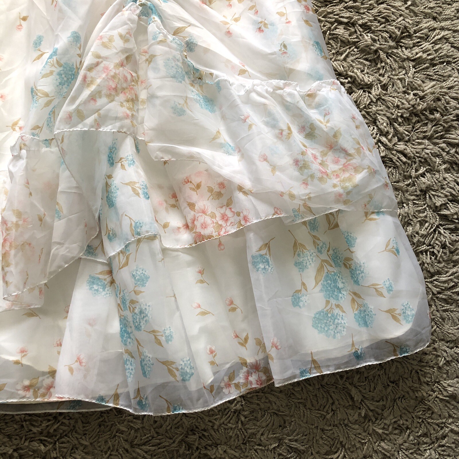 ILGWU Maxi Dress Ruffles Brunch Prom Gown Floral Easter Bridal Prairie Vintage