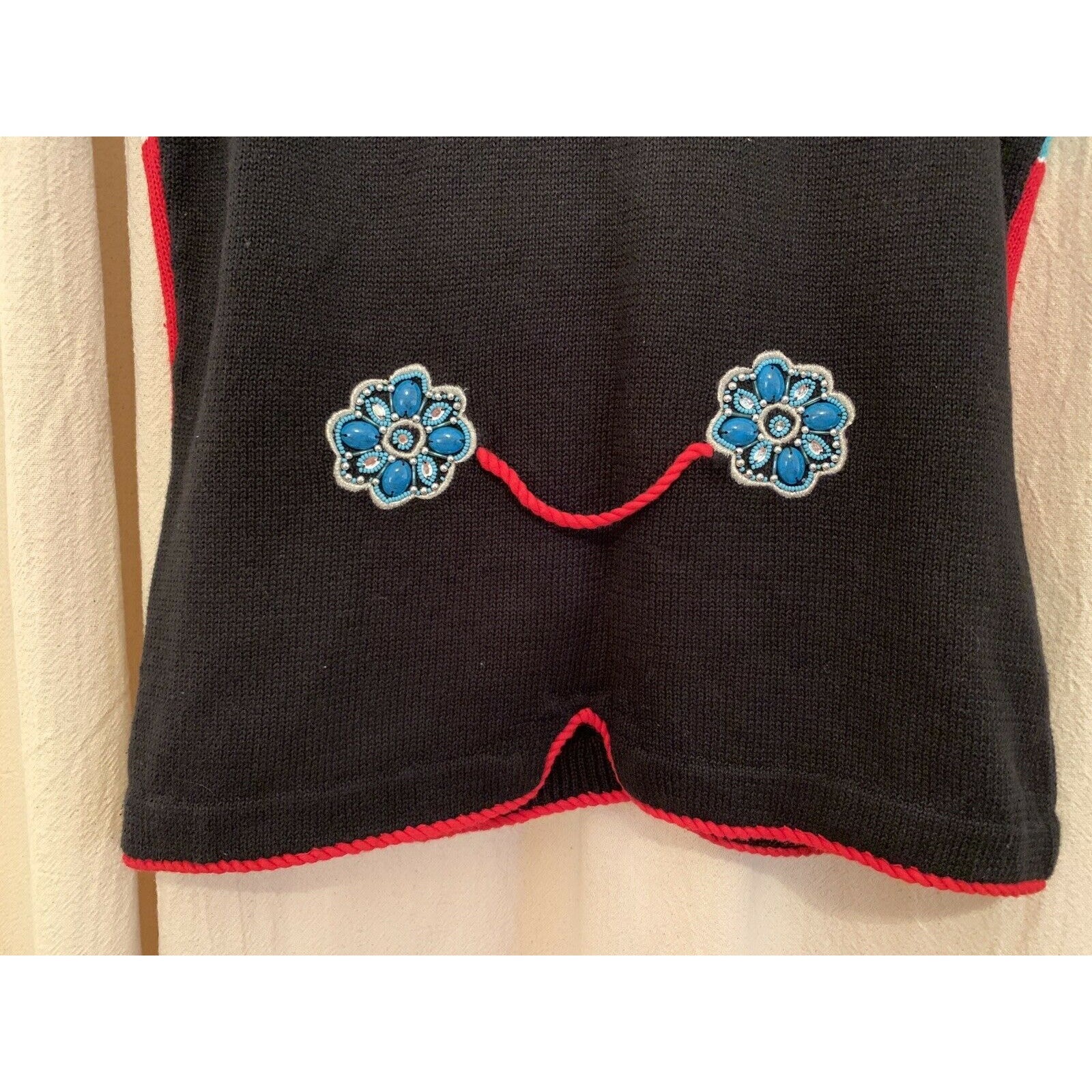 1990s BellePointe Western Navajo Turquoise Floral Rodeo Festival Sweater Vest S