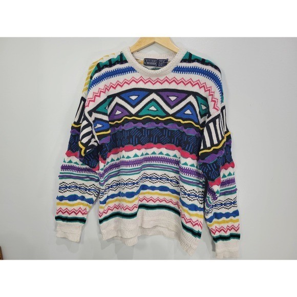 Editions by Van Heusen Vintage 90s Geometric Knit Sweater Multi Color Large