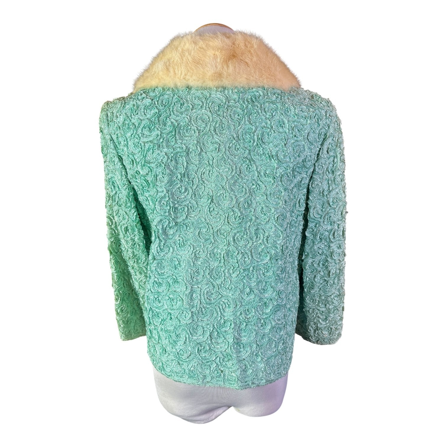 Vintage 1950s Helen of Memphis Costume Room Size 12 Green Jacket Fur Collar