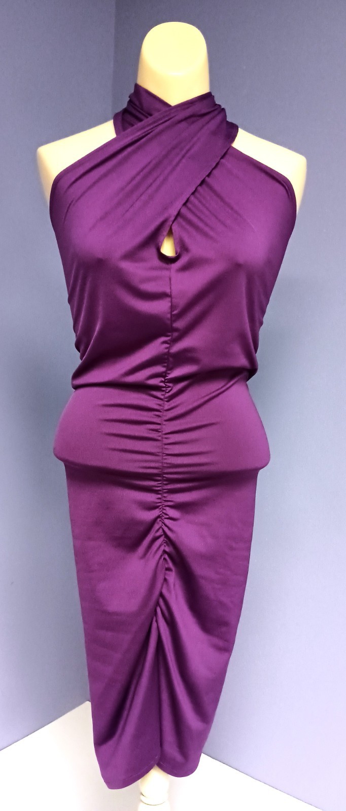 Vintage Y2K Moda International Purple Bodycon Sexy Ruched Backless Dress Small