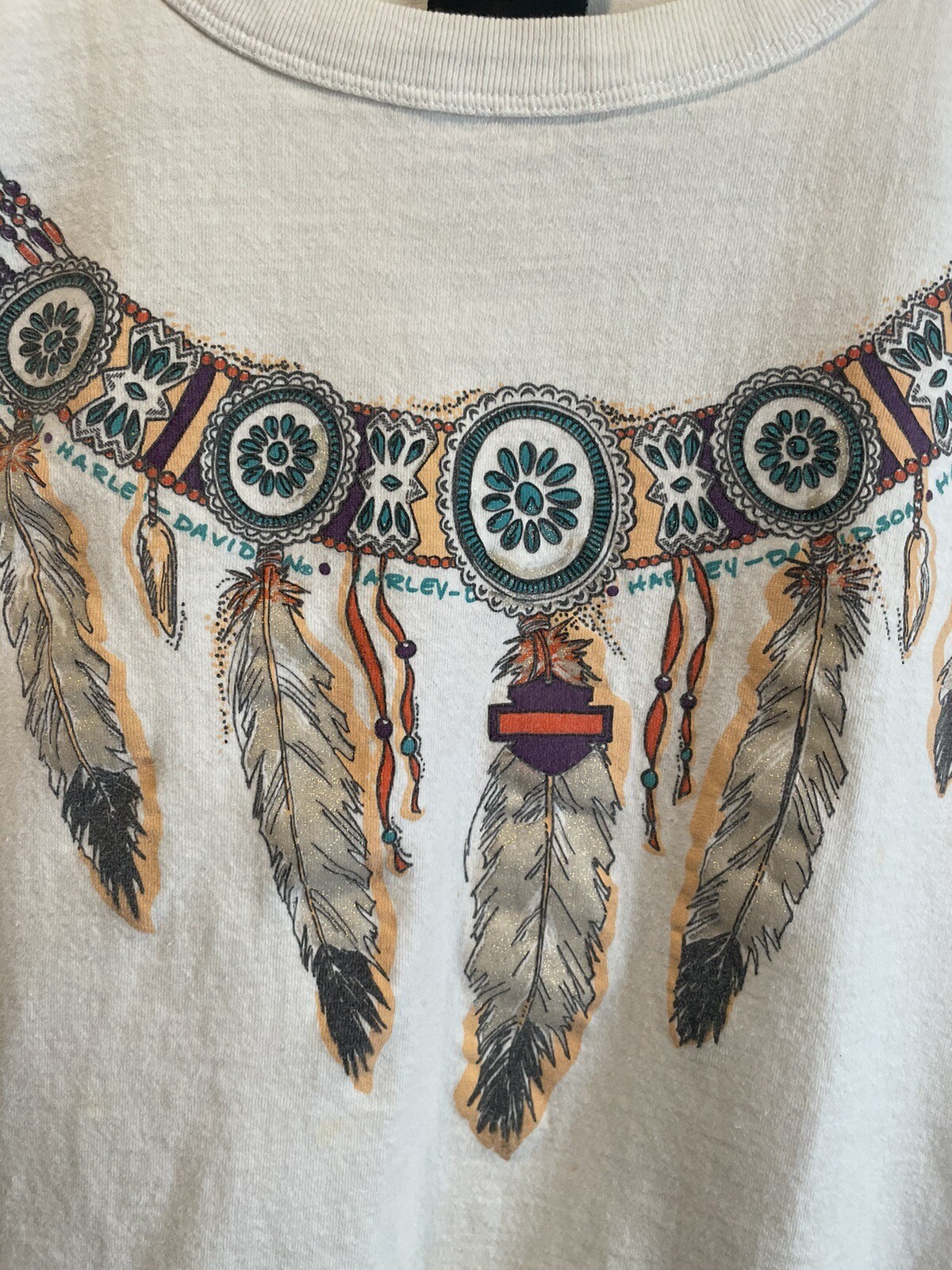Vintage Harley Davidson Long Sleeve Size Medium Native Feather Print Bloomington