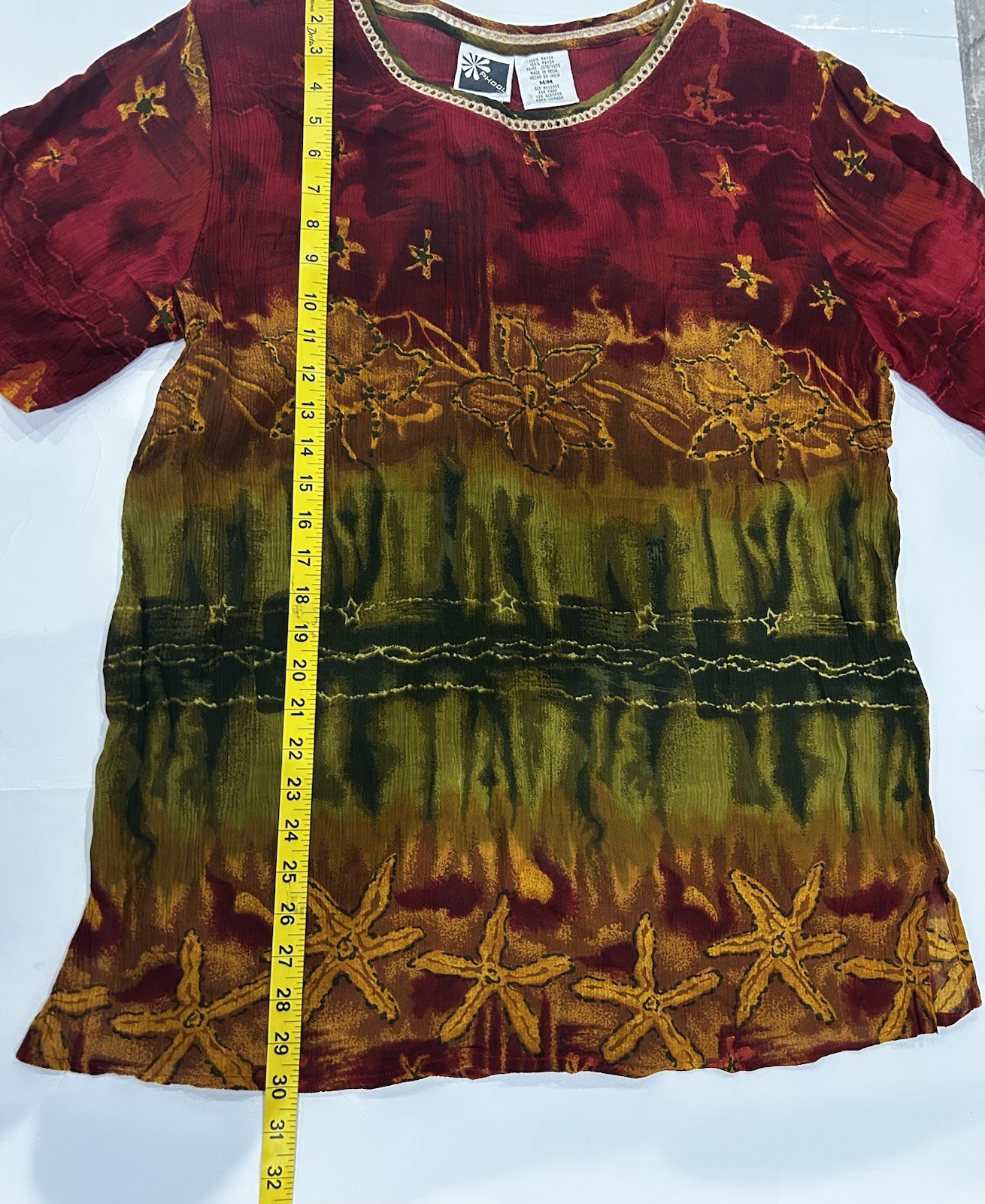 Rhool Vintage 90s Earthtone Ethnic Tribal Gauzy Tunic Top Beach Starfish Size M