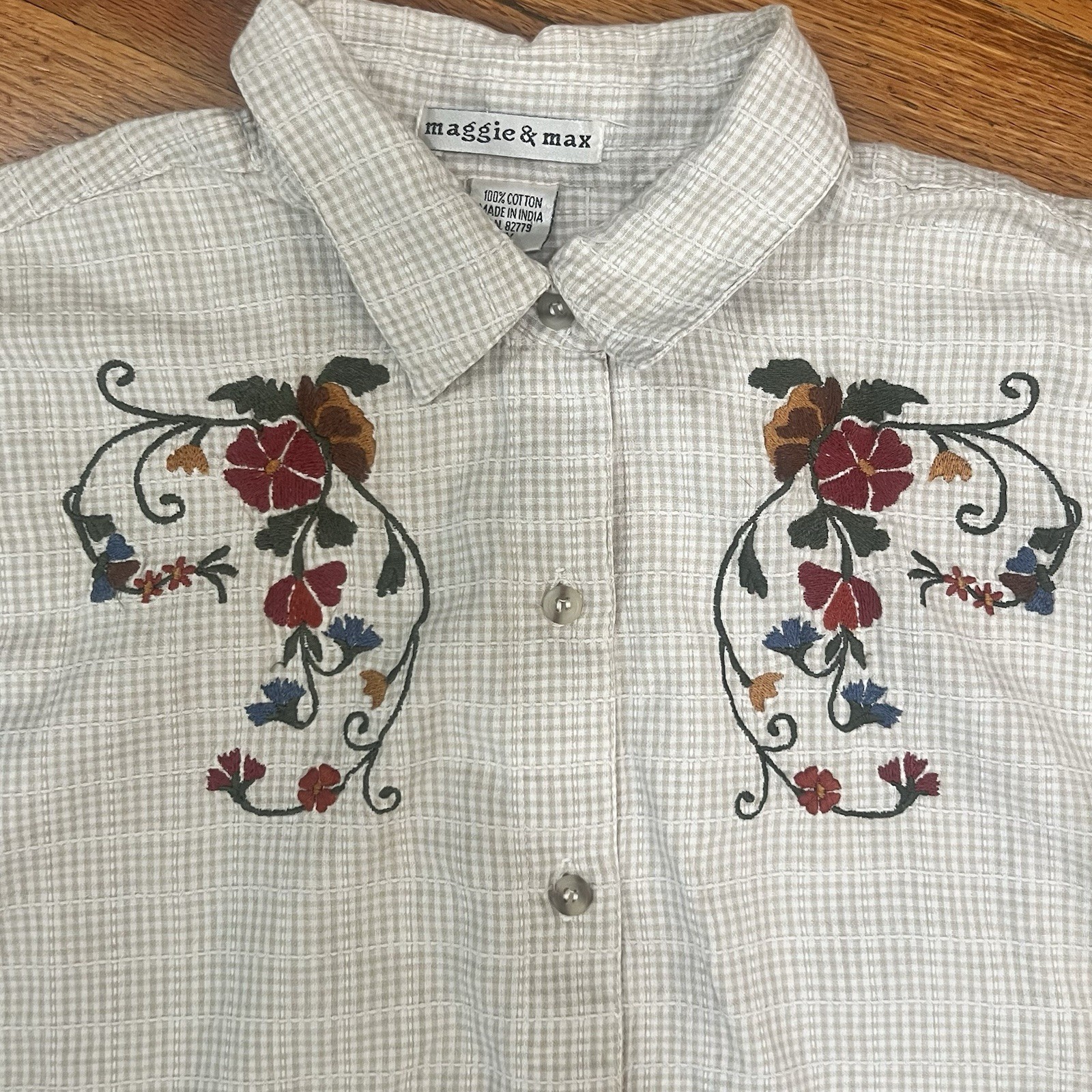 Vintage 90s maggie & max Embroidered Button Up Shirt Womens 1X Cottagecore