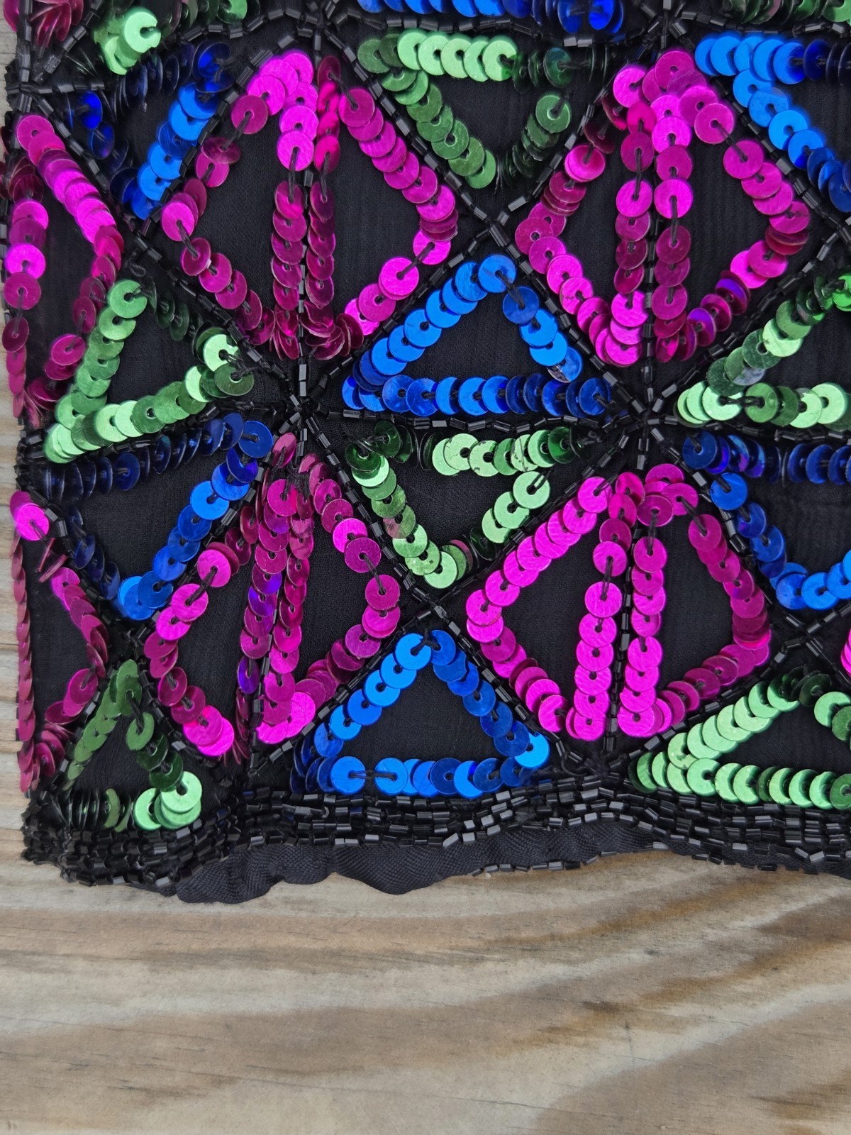 Vintage Sequin Jacket Womens Neon Geometric Beaded Party Top 80s Disco Glam