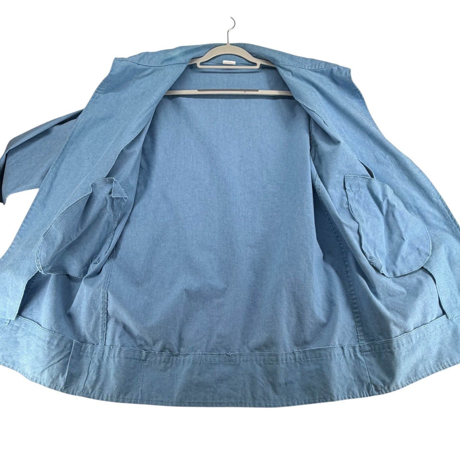 Vintage Chambray Toggle Coat Jacket Wooden Rope Lagenlook Coastal Womens Small