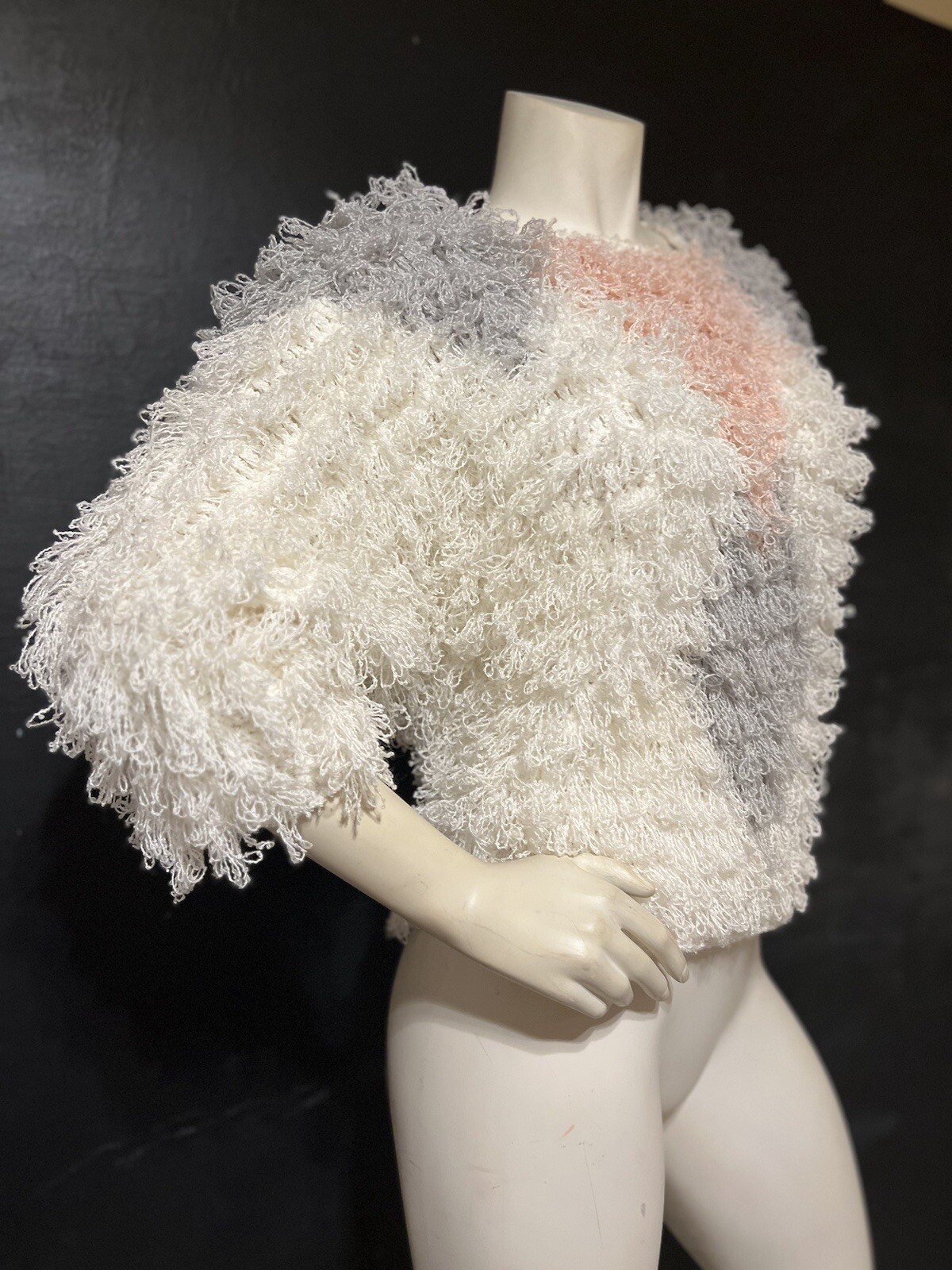 Vintage 80’s Side Effects Shaggy Knit Hand Crochet Sweater Oversized L Geometric