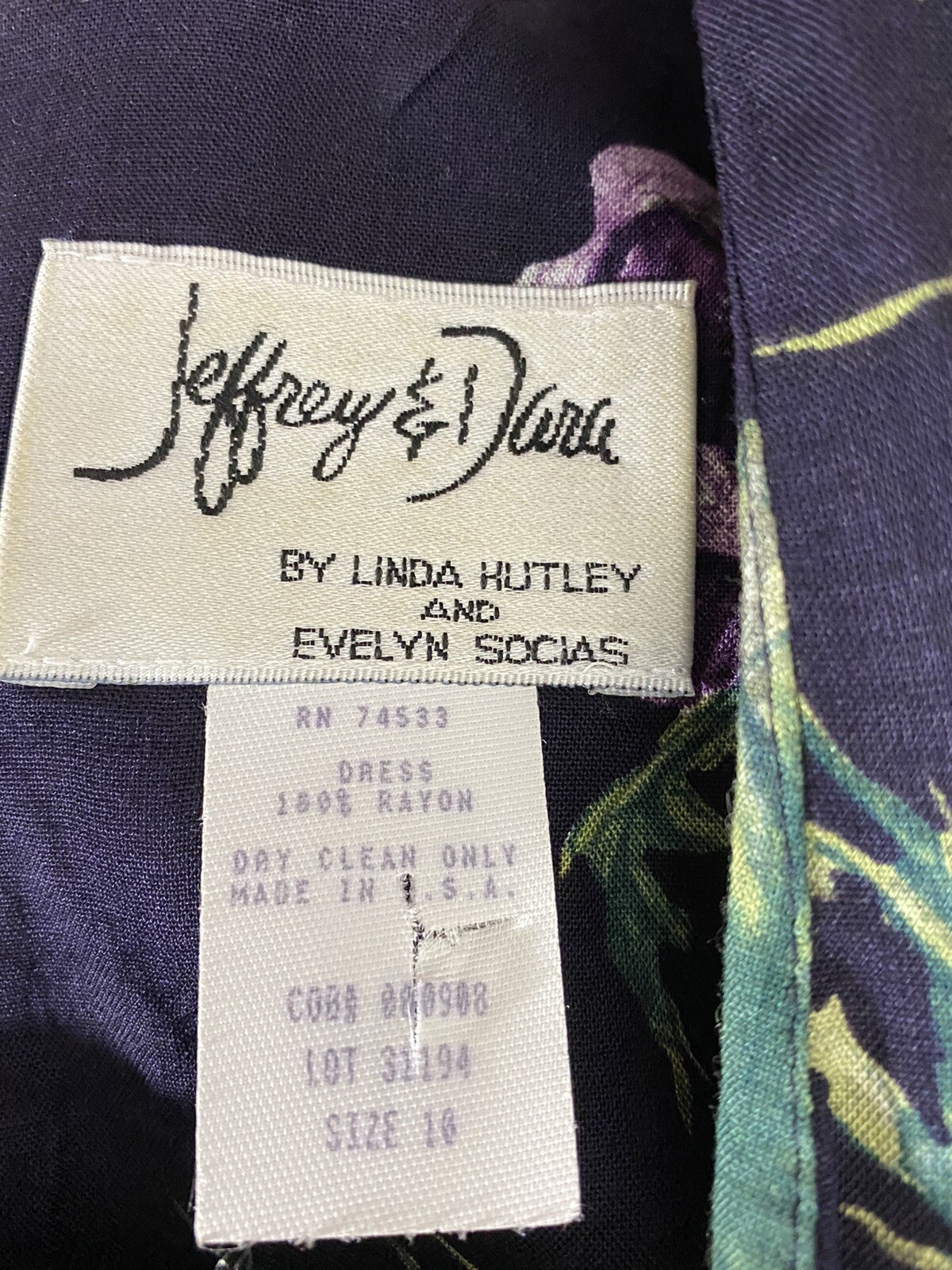 Vintage Jeffery & Dara Linda Hutley Dress Size 10 Purple Floral Modest LS Midi