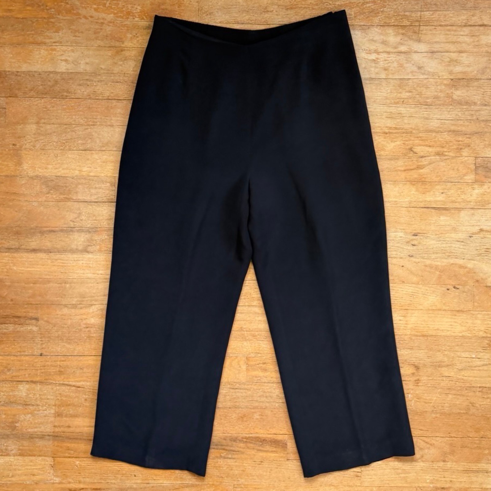 Vintage Black Silk Pants Womens Plus Size 1X 35-38″ Waist Wide Leg Trousers