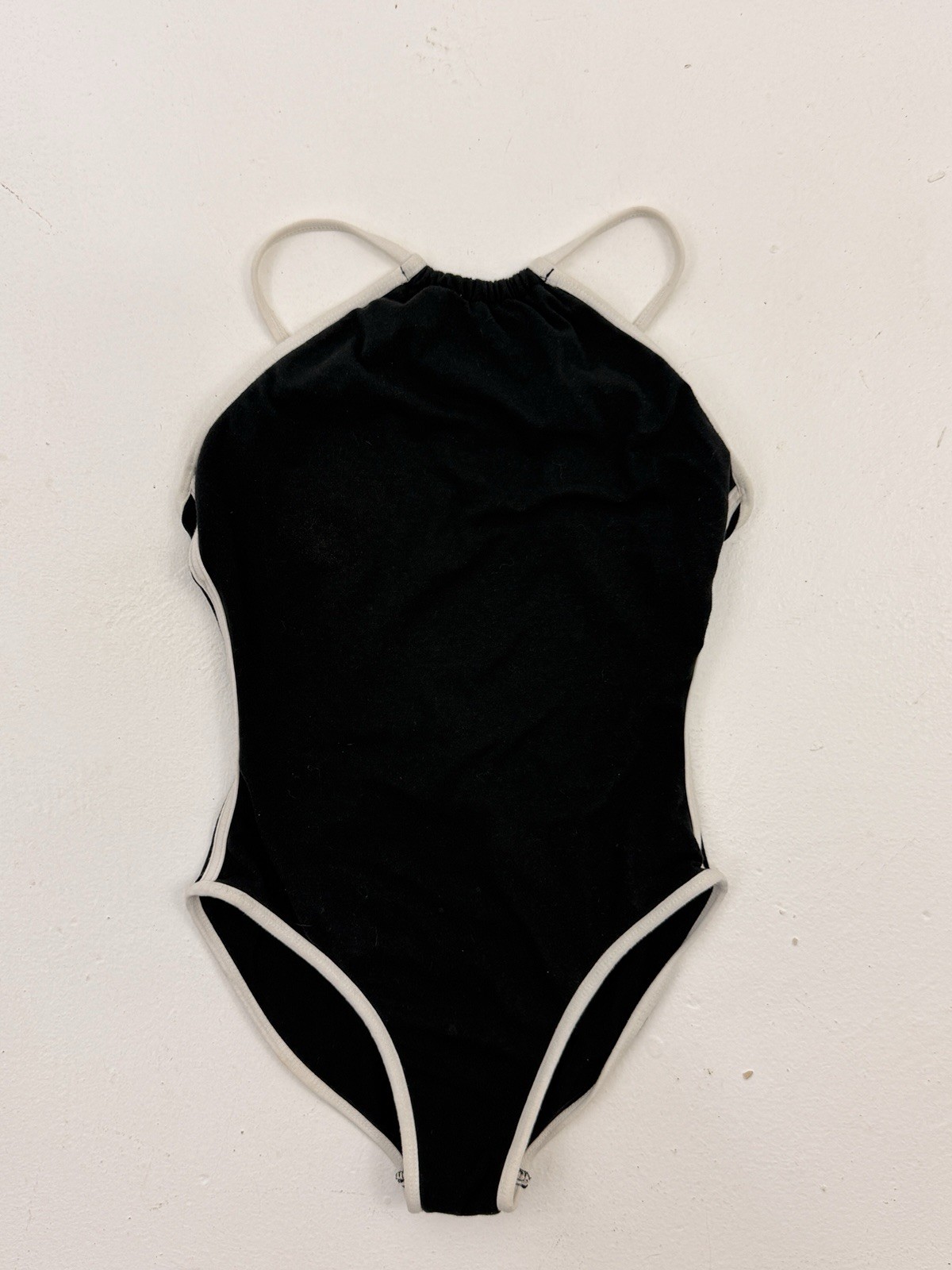 VTG 80s Sun Streak one piece swimsuit black white piping strappy jersey sz 6
