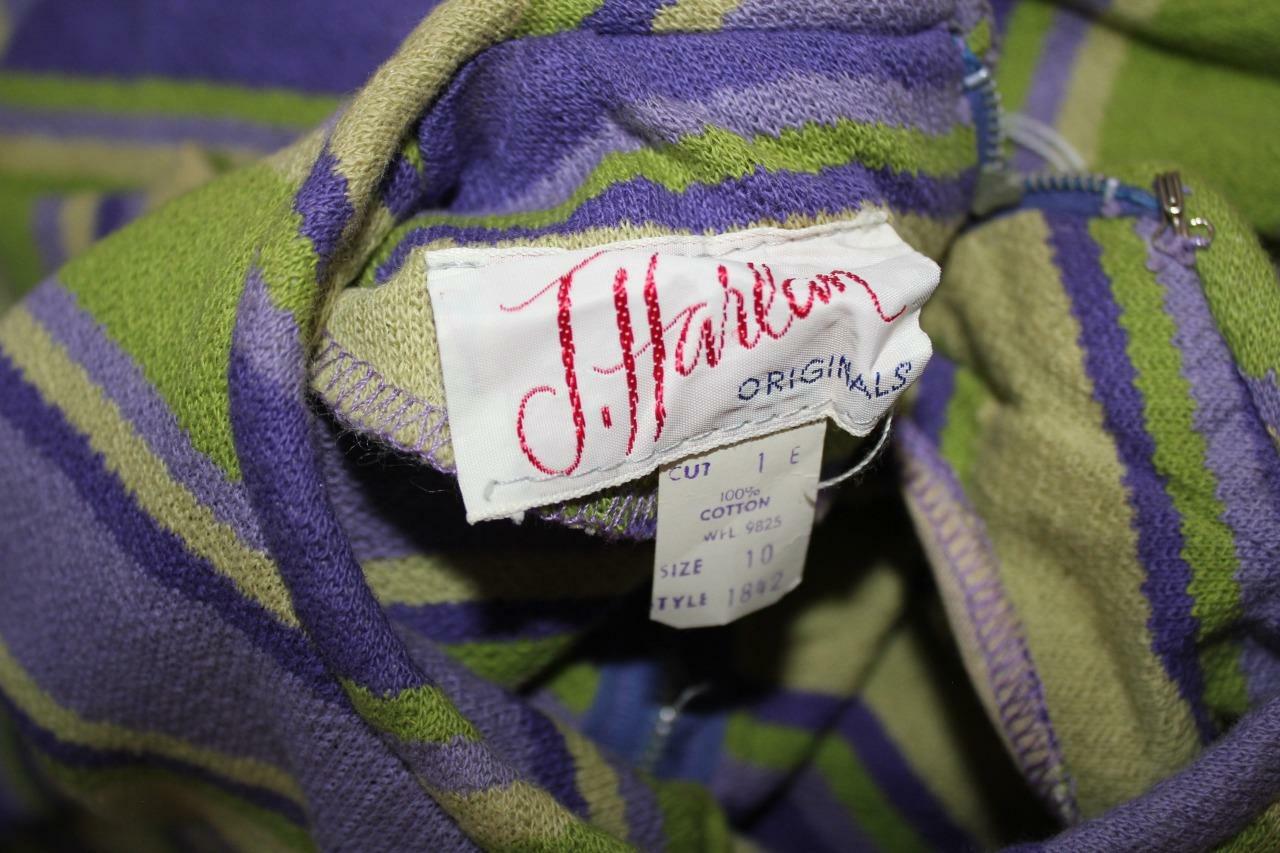 VINTAGE 1970’S DEADSTOCK NEVER WORN GREENS & PURPLE COTTON KNIT DRESS SIZE 6-8