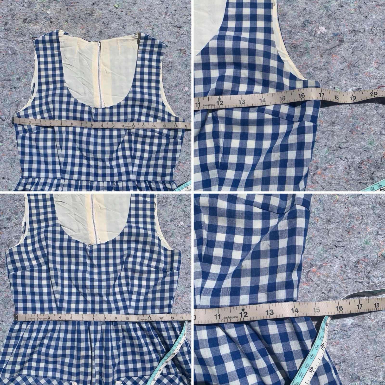 As Is vintage 50s blue gingham cotton sleeveless straight maxi dress cottage