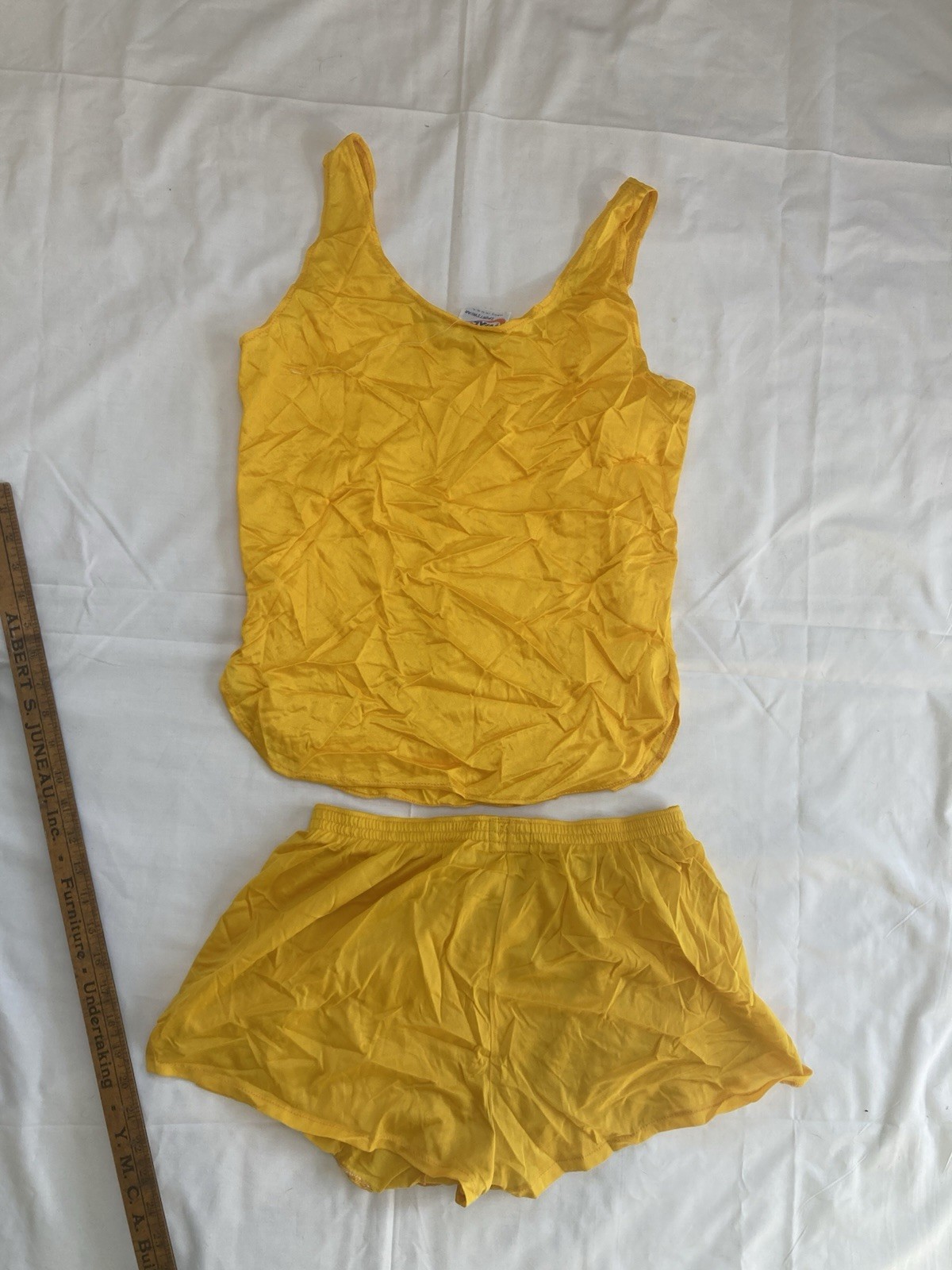VTG 1970s 80s Nike Sports Wear Tank Top Shorts Set Womens Large Yellow USA Made