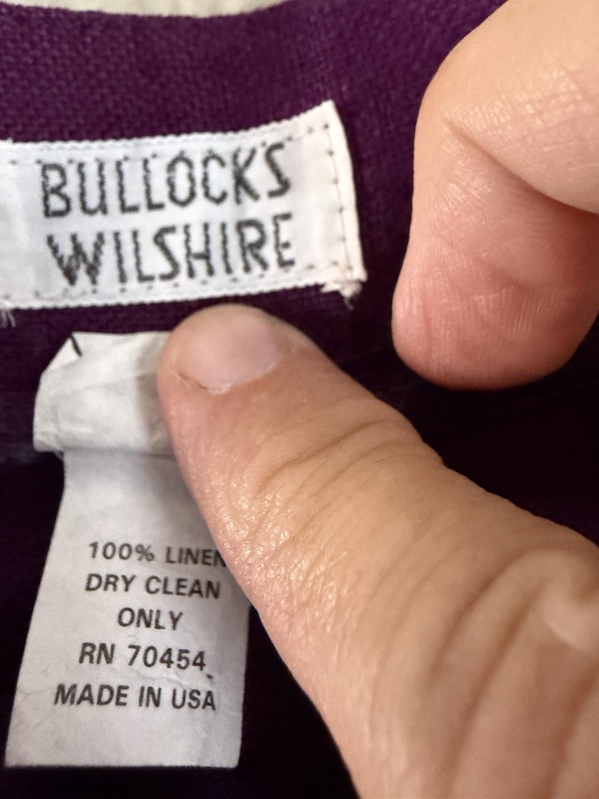 VTG 80s 90s BullocksWilshire Purple 100% Linen Pantsuit Set M 12 Power Suit Pads