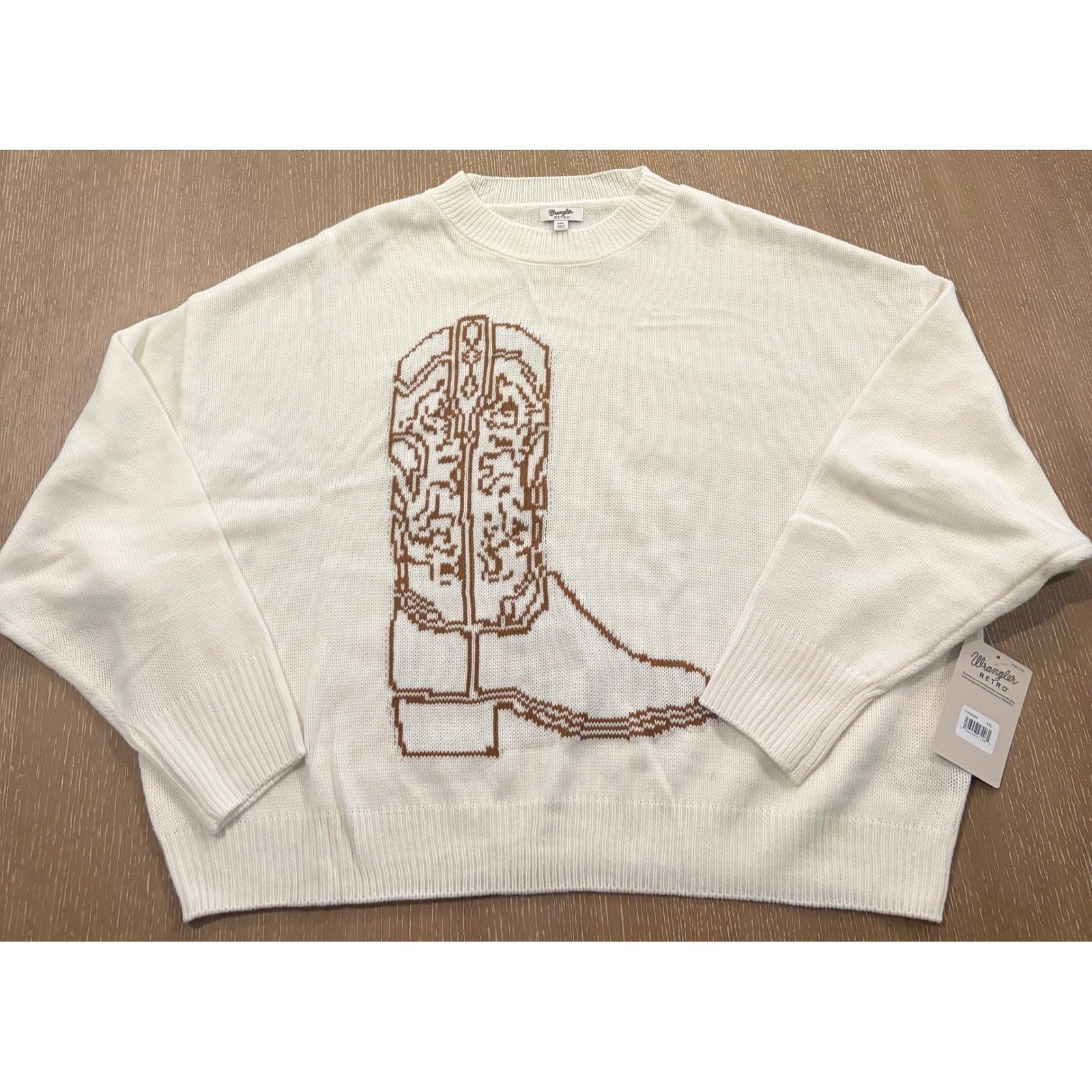 Wrangler Retro Womens Cream Boot Sweater XXL New Western Cowgirl Cozy Country