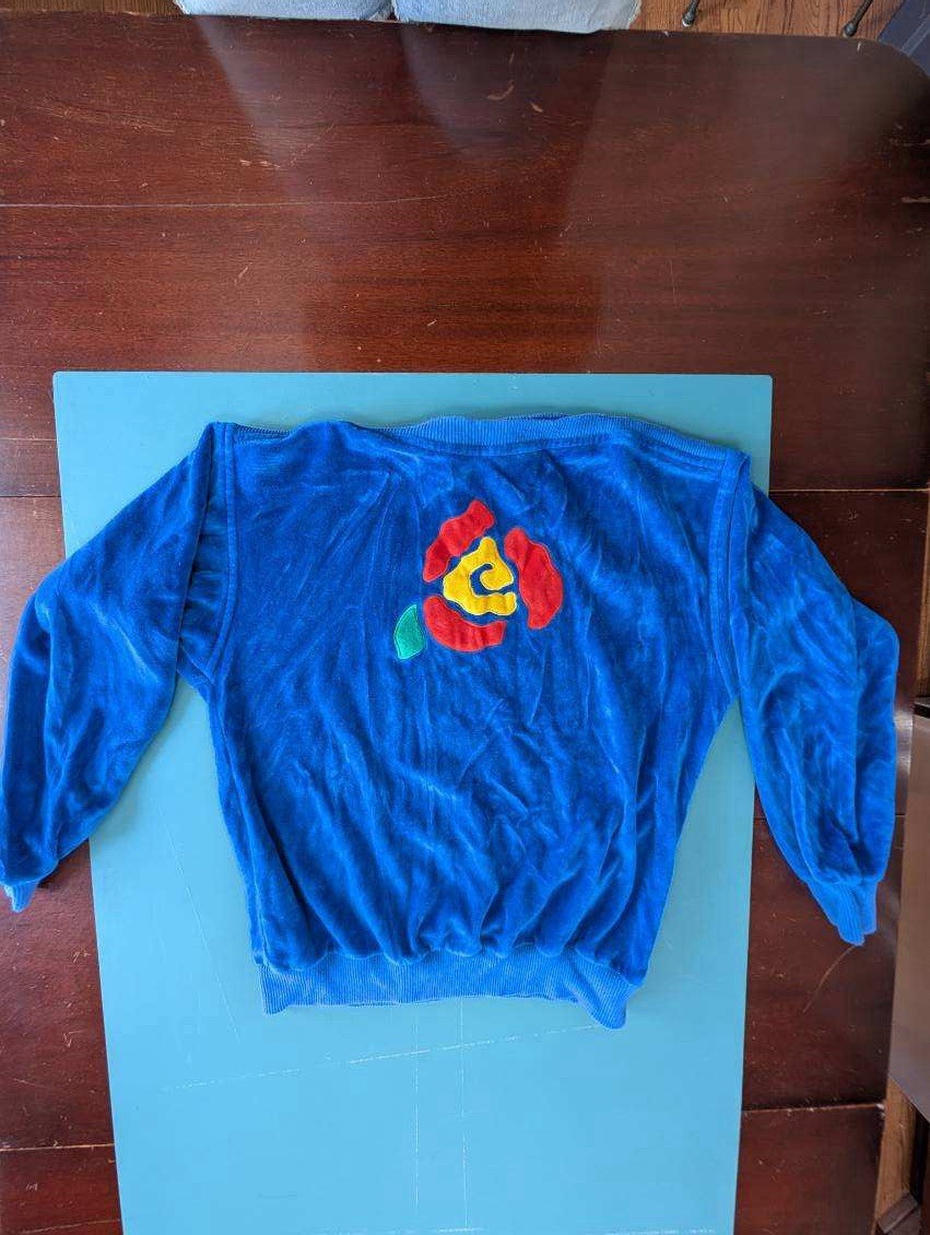 Vintage Aileen Sport Velour Pullover M Navy Blue Yellow USA
