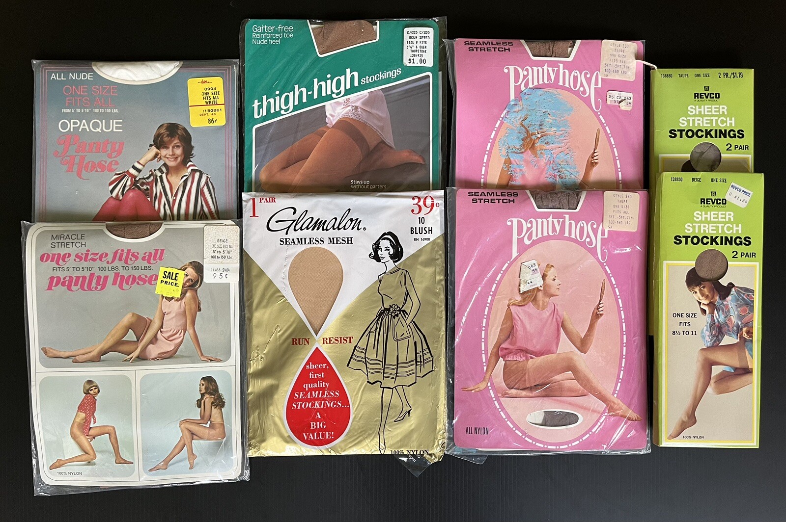 VARIETY OF VINTAGE PANTYHOSE & THIGH HI ONE SIZE FITS ALL VARIOUS COLORS NOS