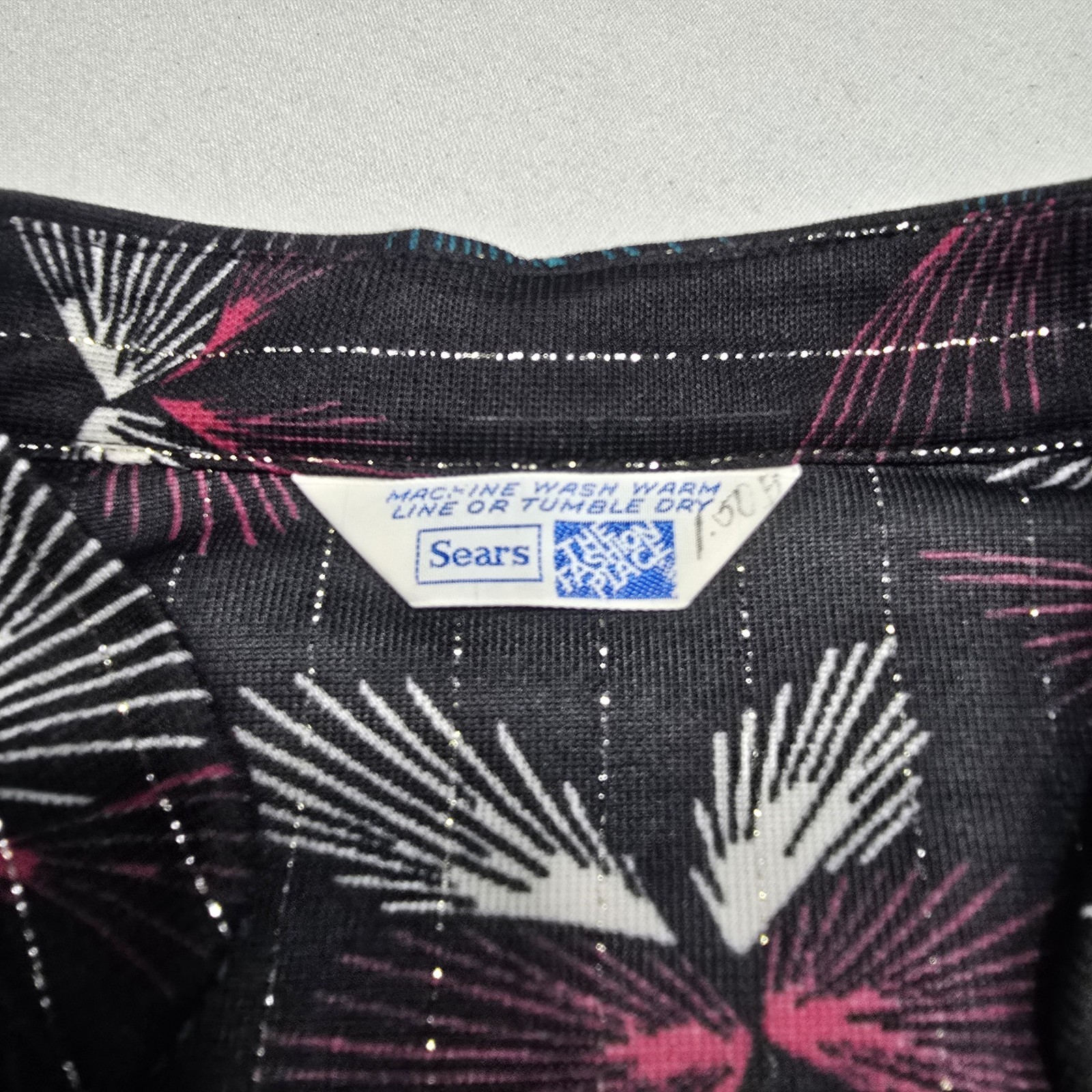 Vintage 70’s Sears The Fashion Place Black Disco Metallic Thread Blouse Top