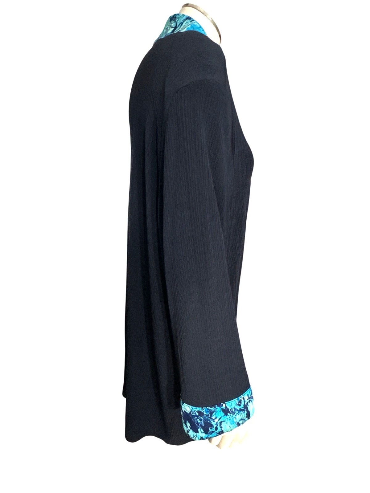 TanJay Size 2X Vintage Black Blue Abstract Trim Jacket Open Front Stretch Travel