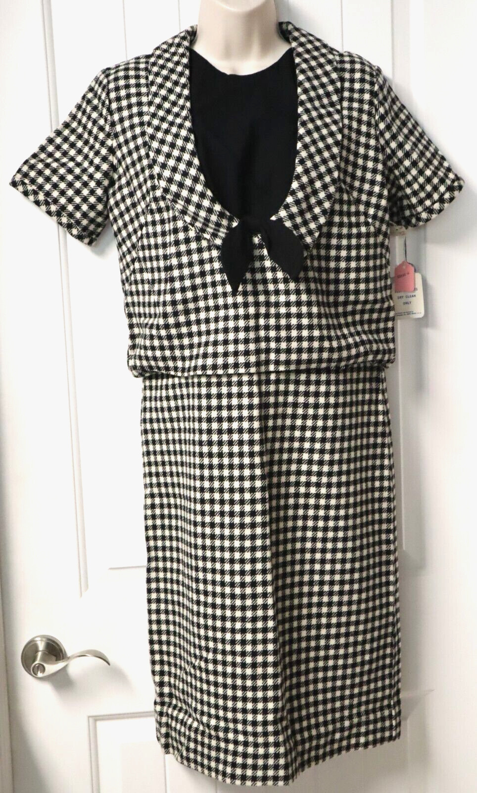 Vintage 1960s 70s PENNEY’S 100% wool black white checkered dress size 11 (NWD)