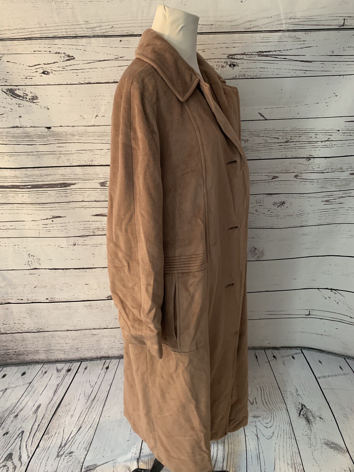 Vintage Kashmiracle Brown Coat By Wellington Fashions Sz XL Lined Trench Coat