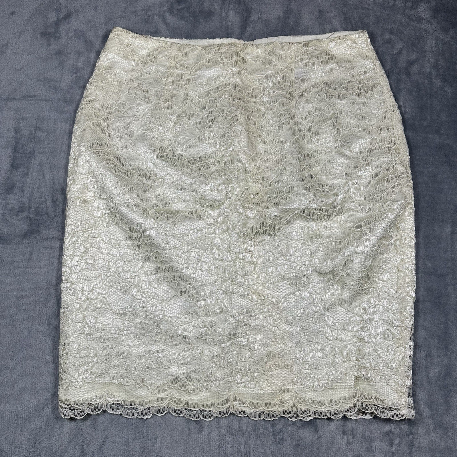 VTG 80s Positively Ellyn Lace Pencil Skirt Womens 10 Ivory Made USA Elegant Zip
