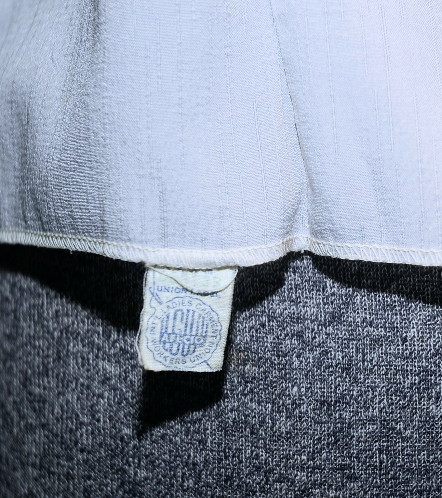 VTG 50’s 60’s Pale Gray Silk Blend Blouse 'Bow’ Pleating Detail at Neckline MED