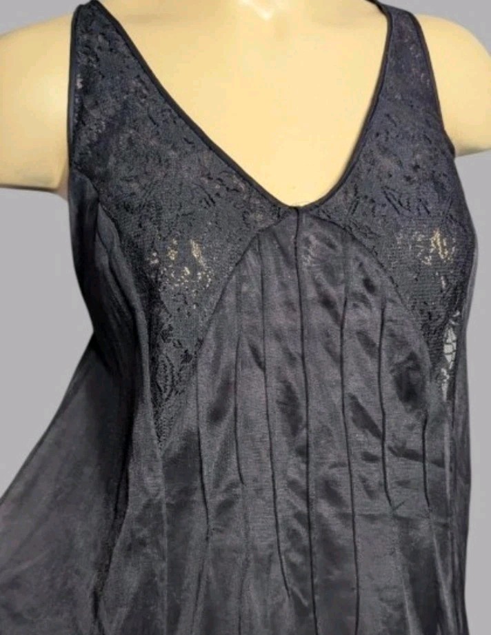 VTG 1950s Vassarette Maxi Slip Dress Nightgownown Layered Chiffon Lace Black 36