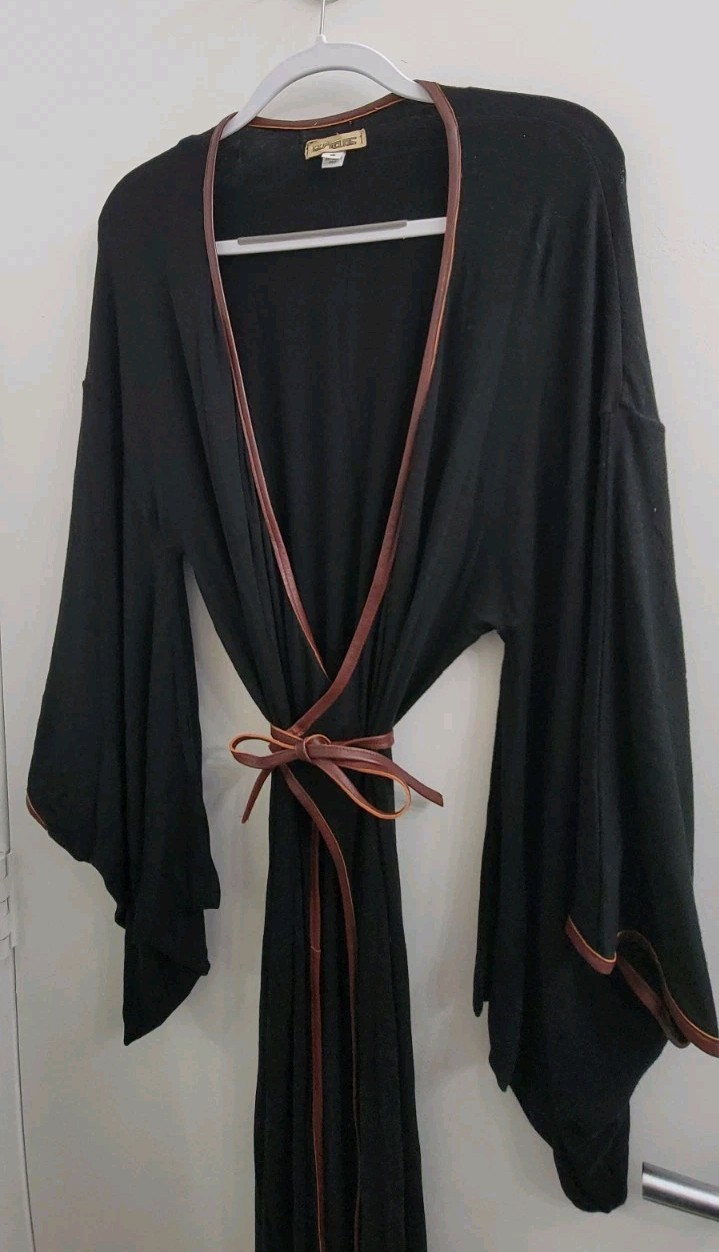 Japanese style Kimono dress Vintage black Cotton lycra Jersey dress/robe size 8