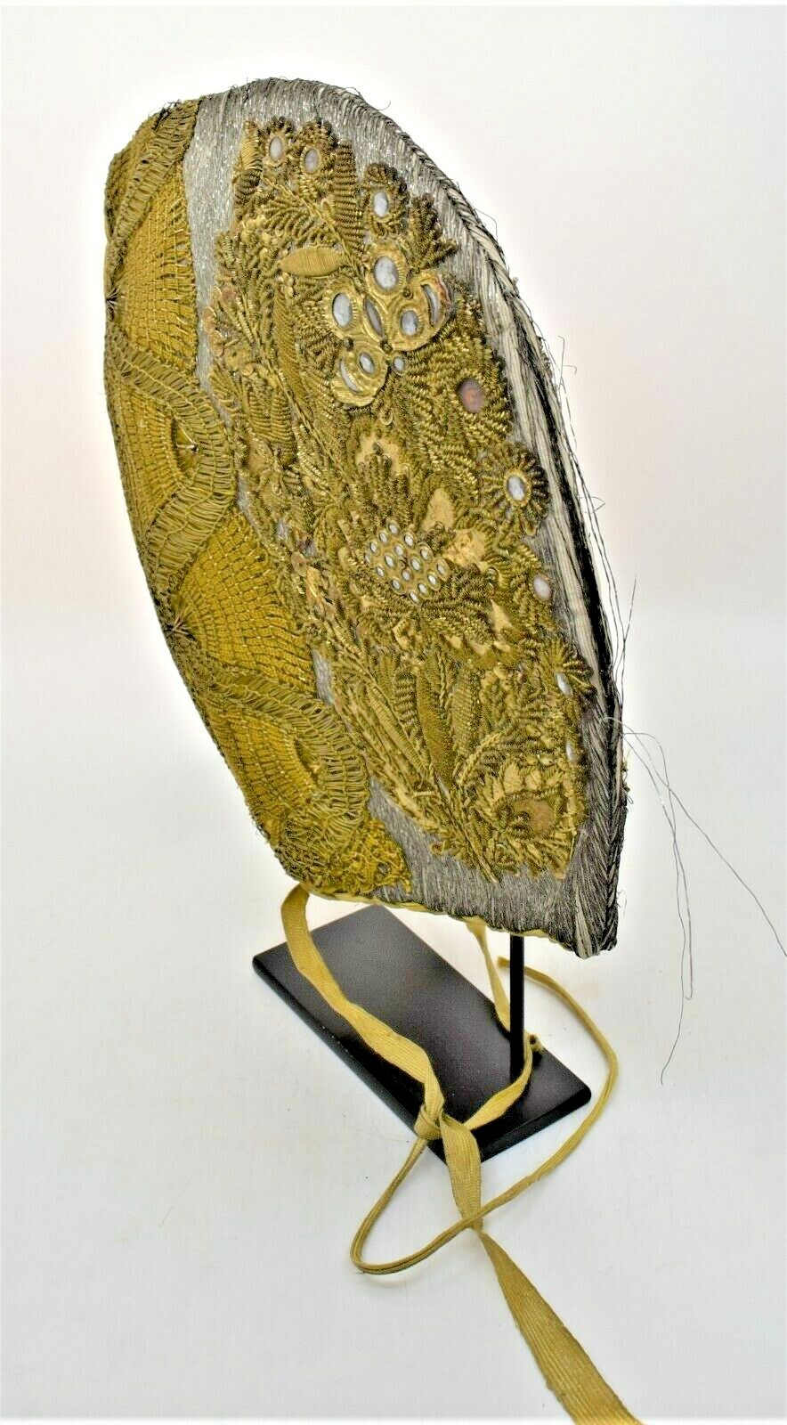 Antique 18th Century Woman’s Hat Coif Floral Design European Beaded, Embroidery