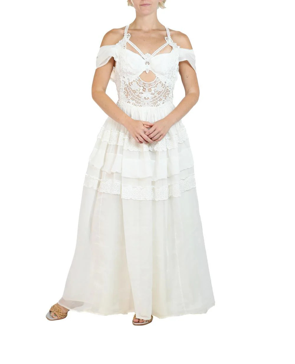MORPHEW ATELIER White Organic Cotton Organdy & Antique Lace Gown