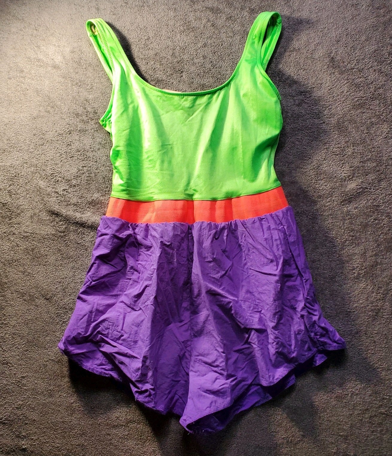 Vintage 90s Palisades Beach Club Colorblock Swimdress Romper Swimsuit Neon