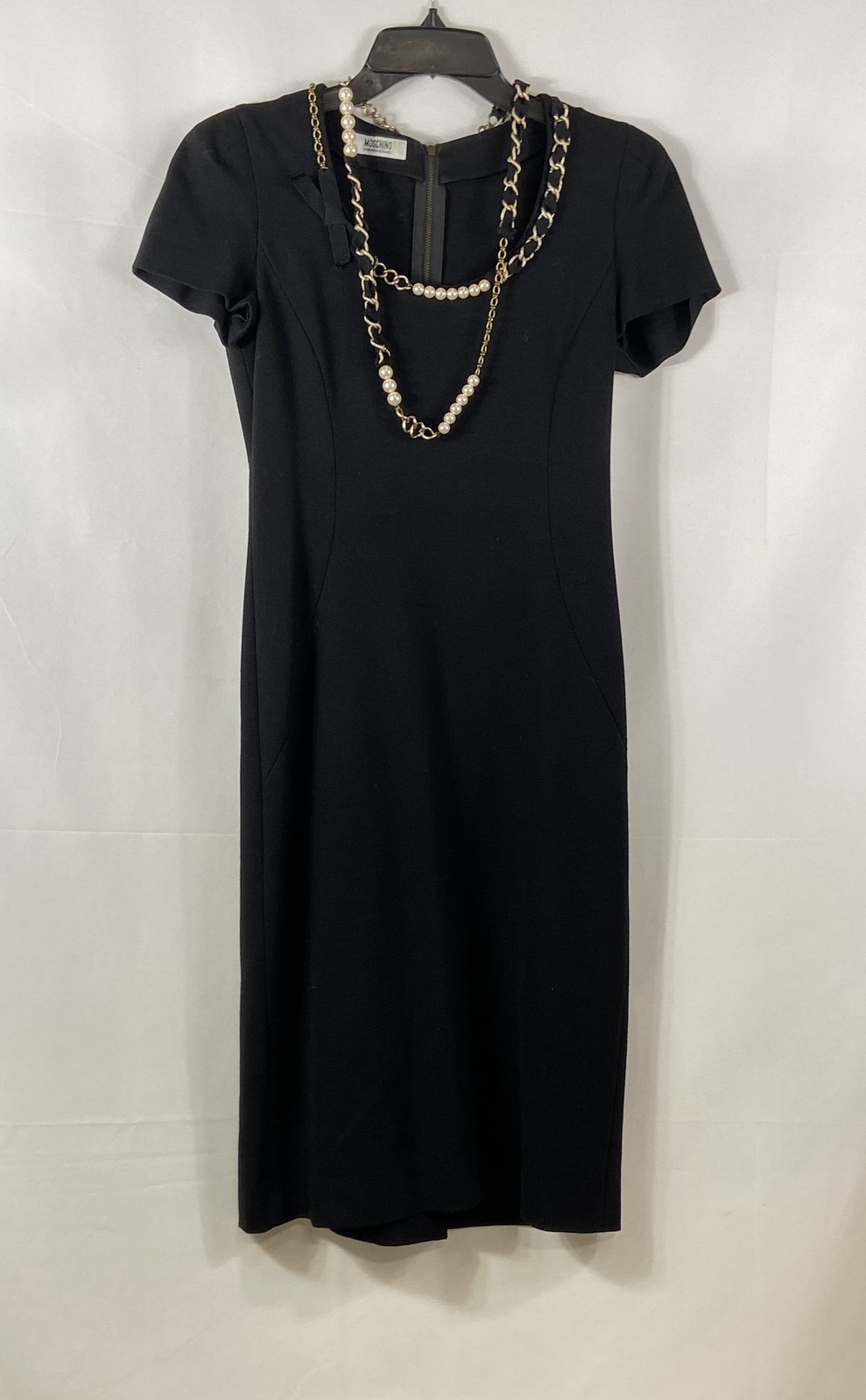 Vintage Y2K Moschino Cheap and Chic Women’s Black Pearl Gold Chain Dress M