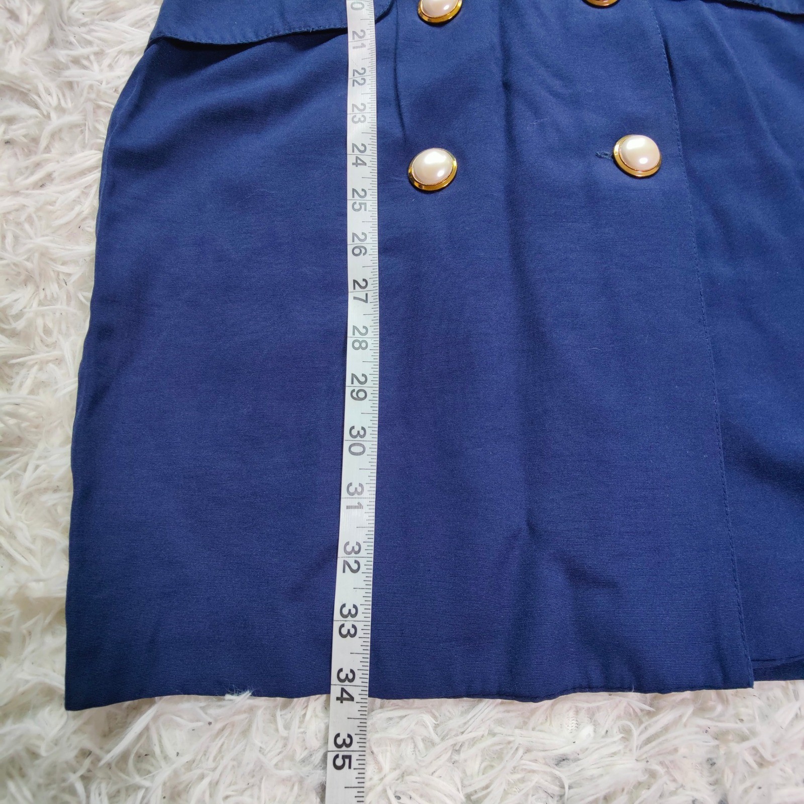 Vintage 80s Young Edwardian Royal Blue Blazer Dress Pearl Buttons Retro Sheath