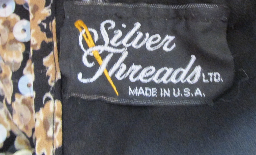 VINTAGE 1960s 70s MOD DRESS SILVER THREADS SEQUINS BLACK KEY HOLE SEQUINS TAN