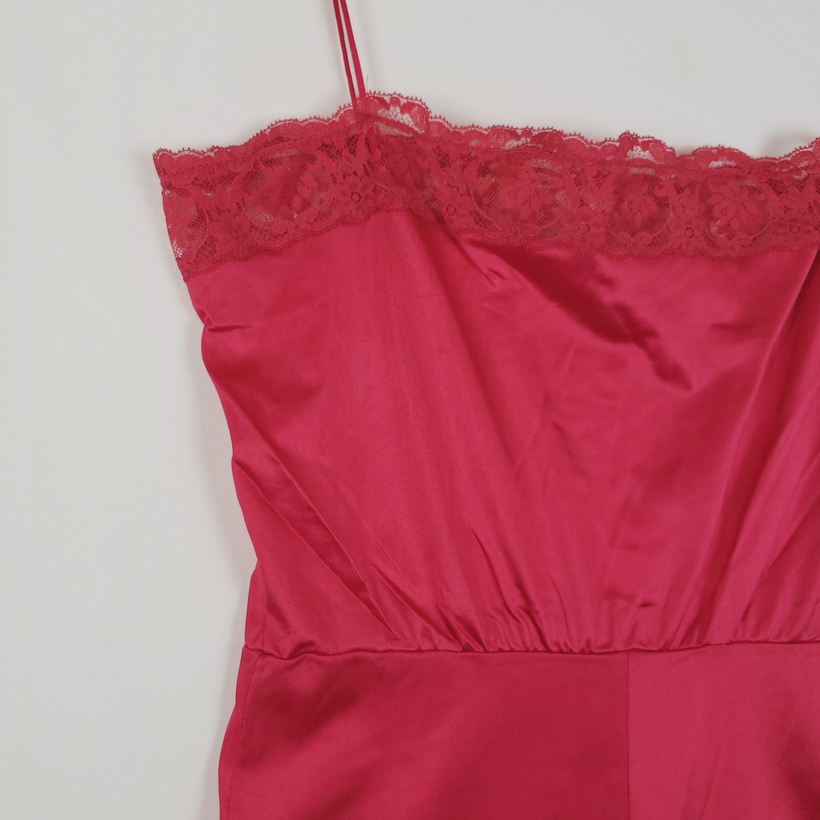 Vintage Olga Romper Womens Small Red 100% Nylon Lace Trim Spaghetti Straps *Flaw