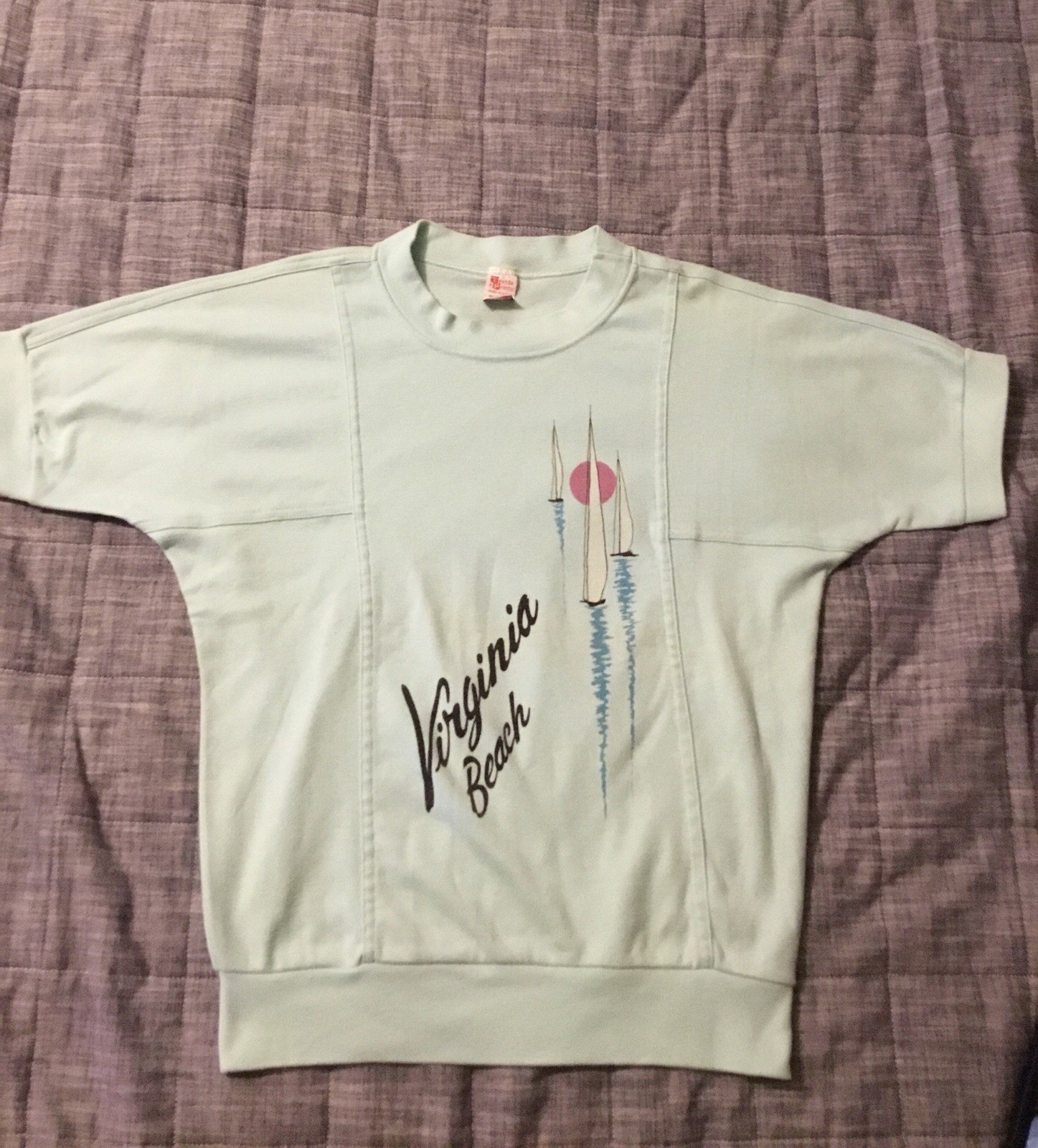 Vintage 70s Women’s Virginia Beach Tee Size L Retro Beach Wear Sail Boat